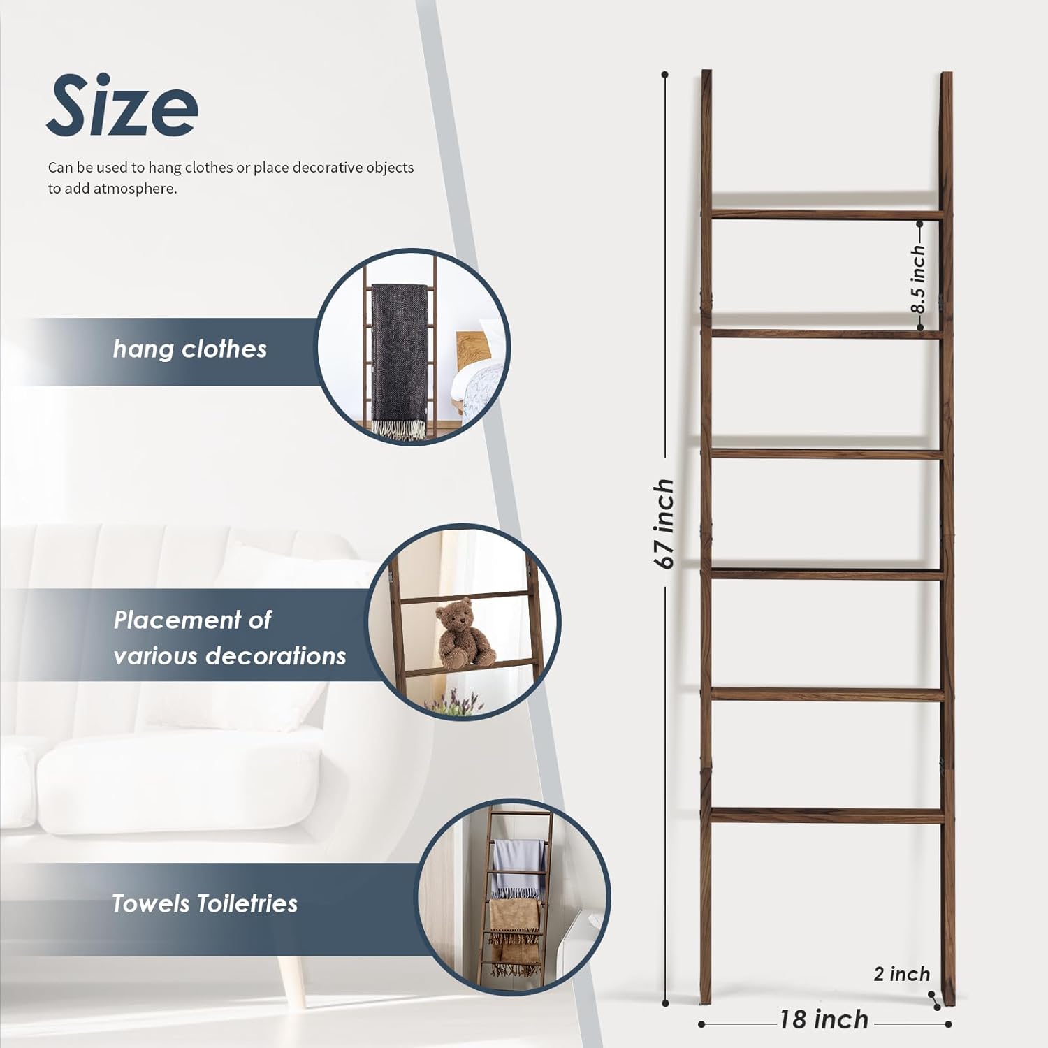Acacia Wood Blanket Ladder with 6 Tiers