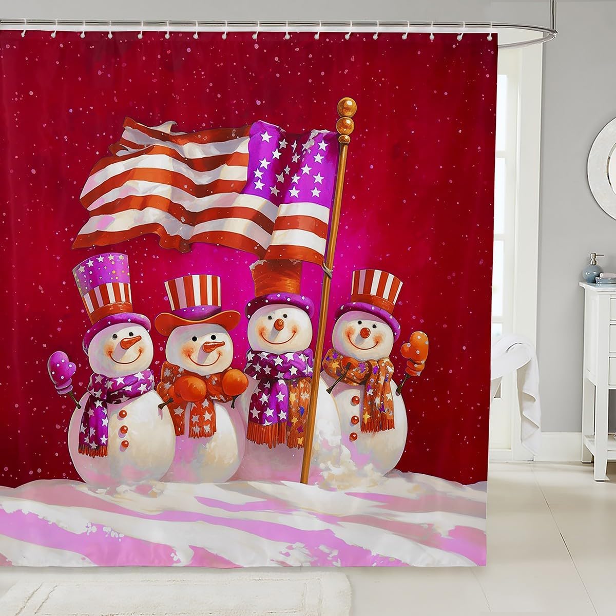 Feelyou Snowman Bath Curtain Set 72x72 Waterproof Kids Christmas