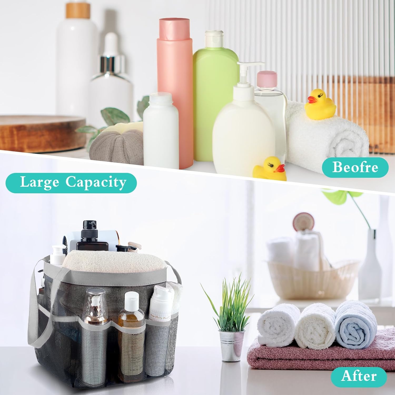 Attmu 2 Pack Mesh Shower Caddy Dorm Room with 8 Pockets