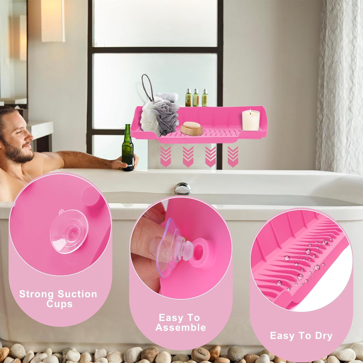 COITEK 165inch Silicone Bathtub Splash Guard with 6 Suction Cups