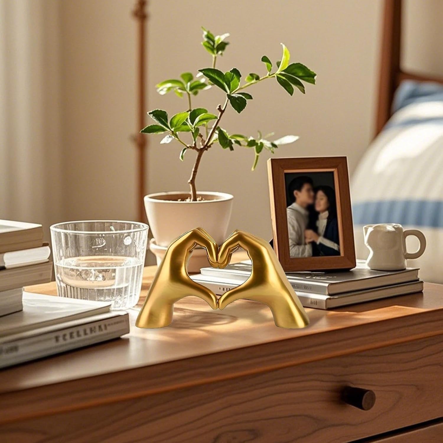 Gold Heart Hands Sculpture Decor for Modern Homes