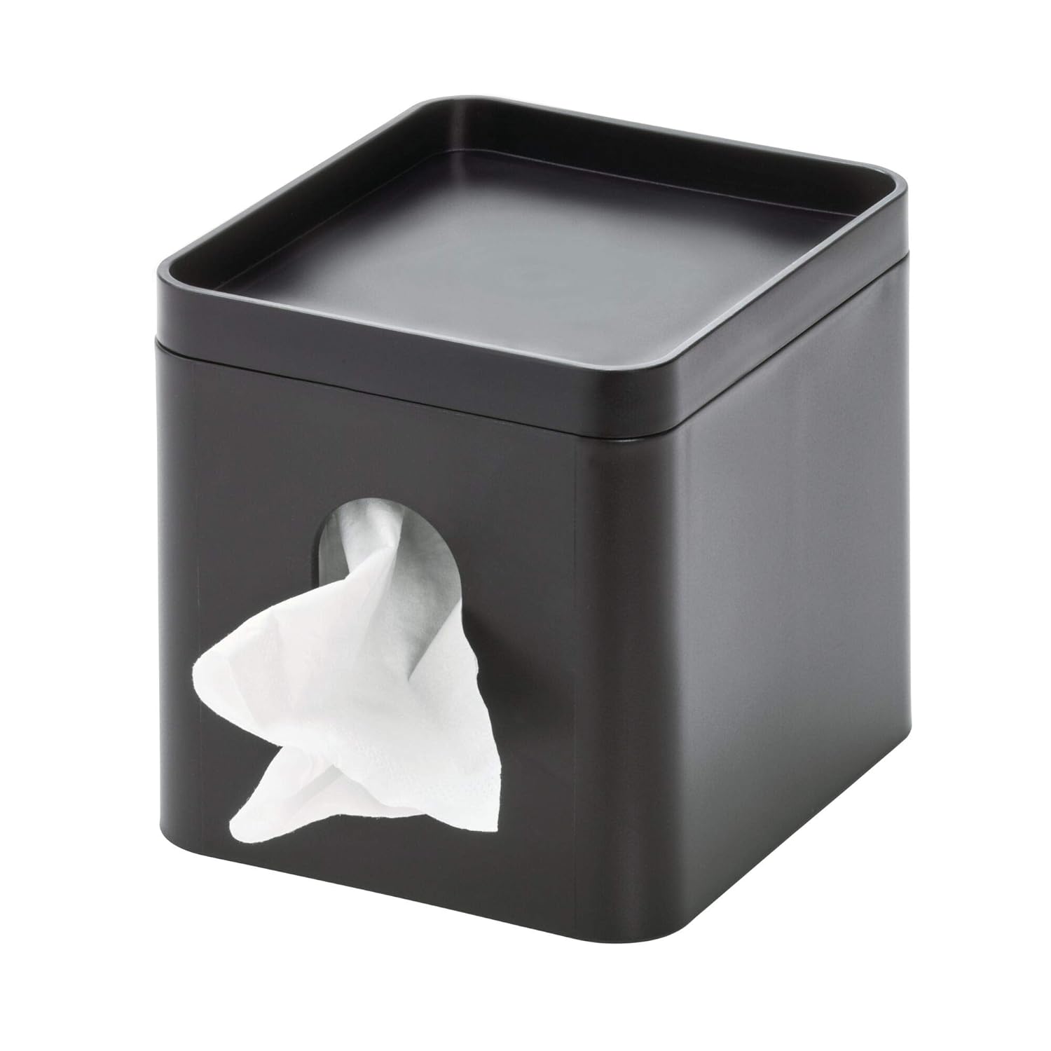 iDesign Facial Tissue Box Cover with Storage Tray Matte Black