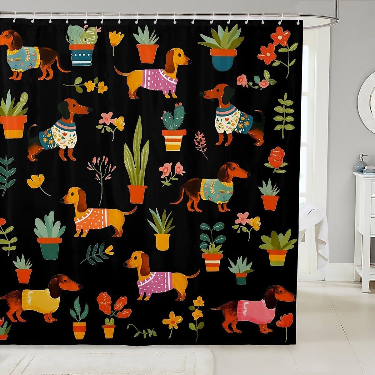 Erosebridal Sausage Dog Shower Curtain Set 1