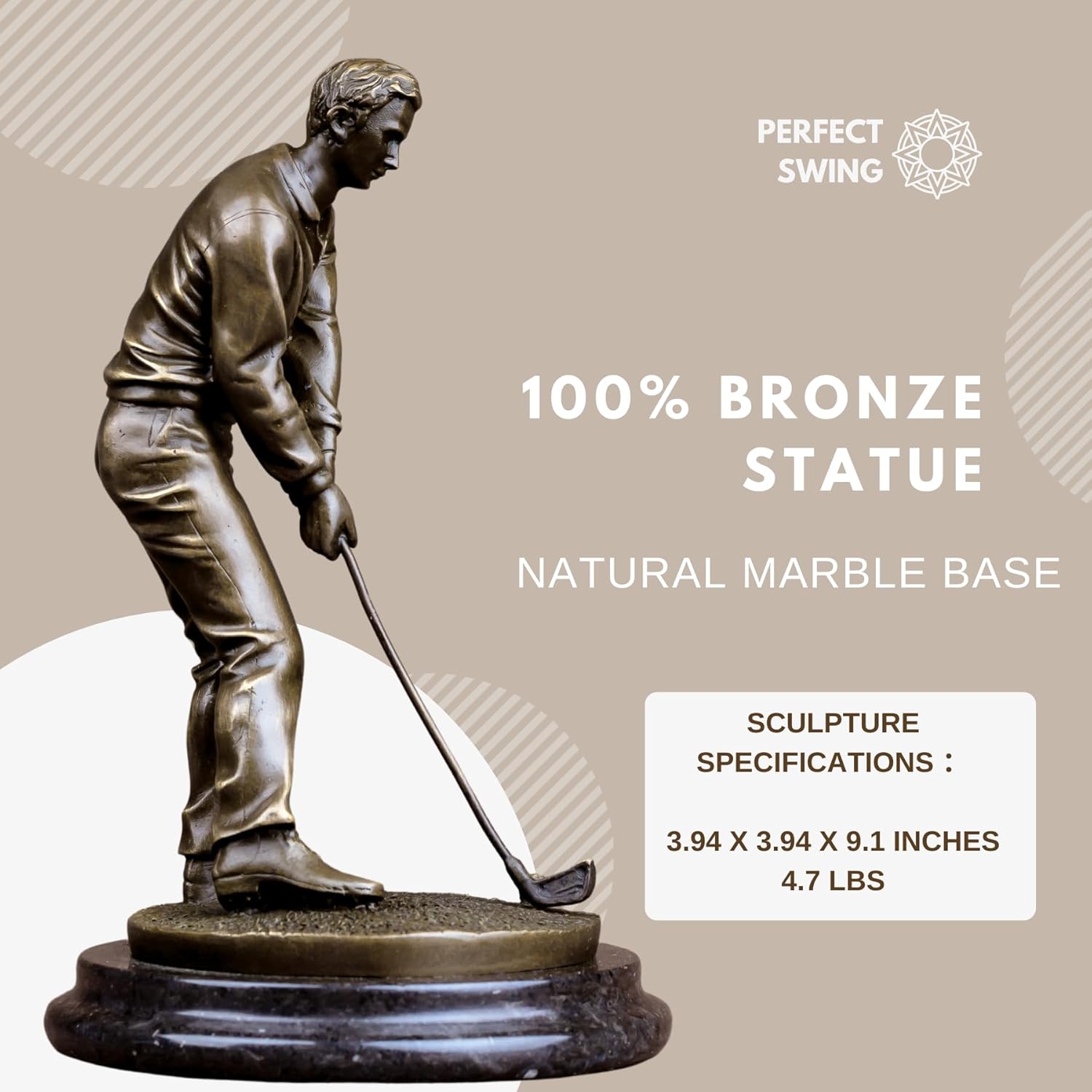 91 Inch Bronze Golf Putting Statue Handcrafted Sculpture with Marble Base