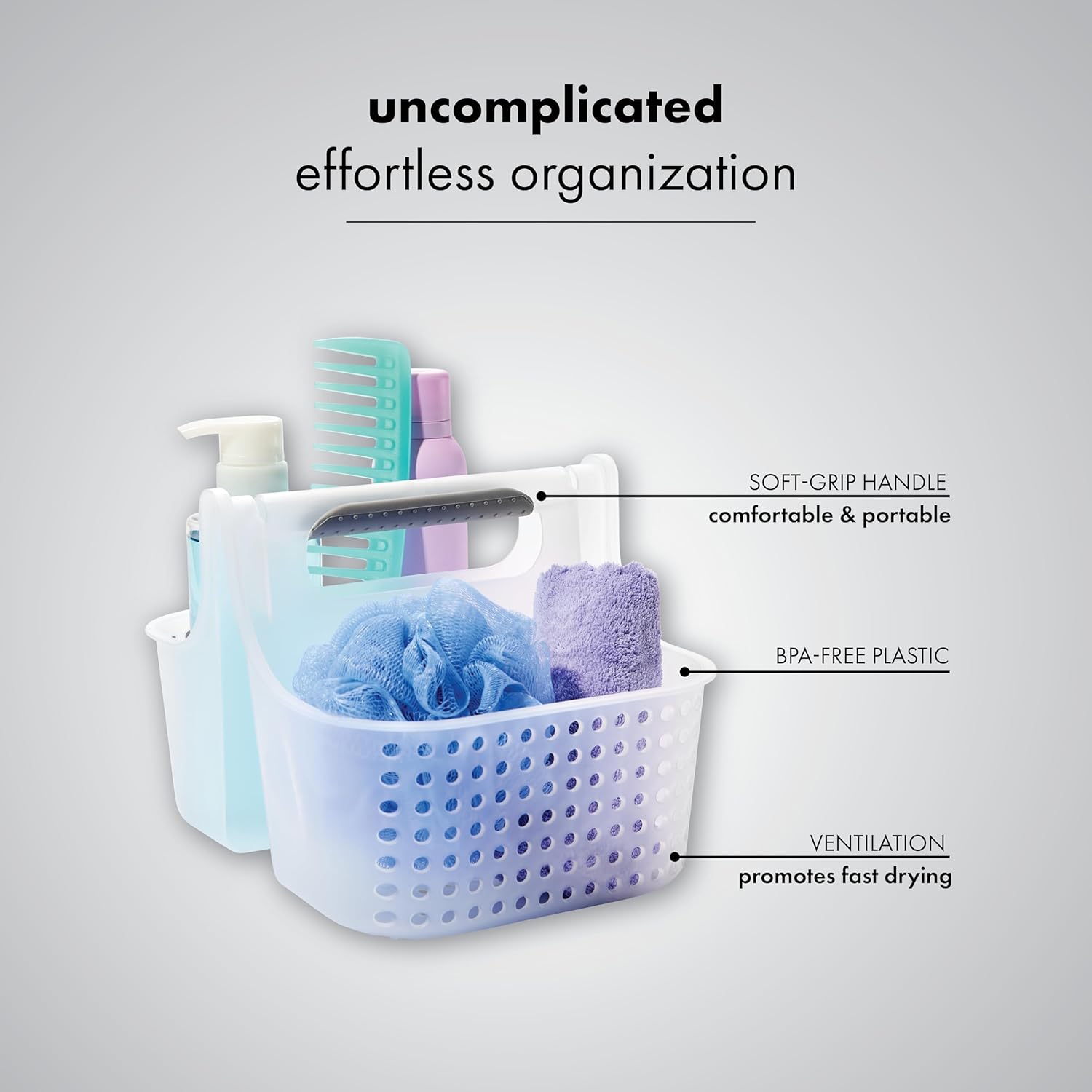 Madesmart 2-Compartment Shower Tote with Soft Grip Handles