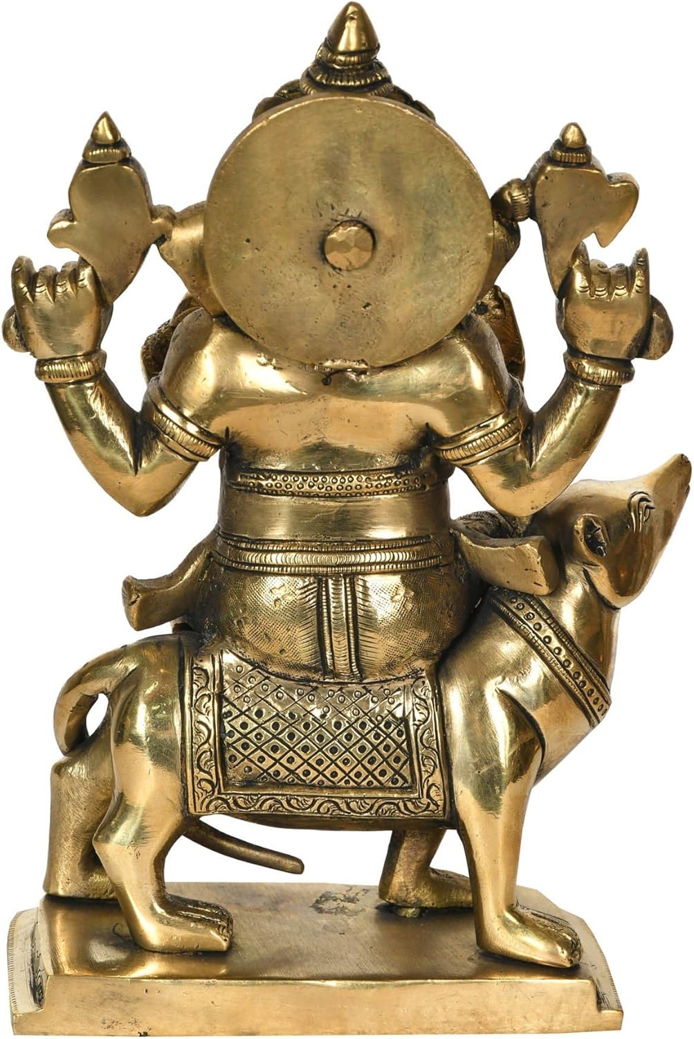 Brass Ganesha on Rat Statue 10 Inch Pooja Figurine