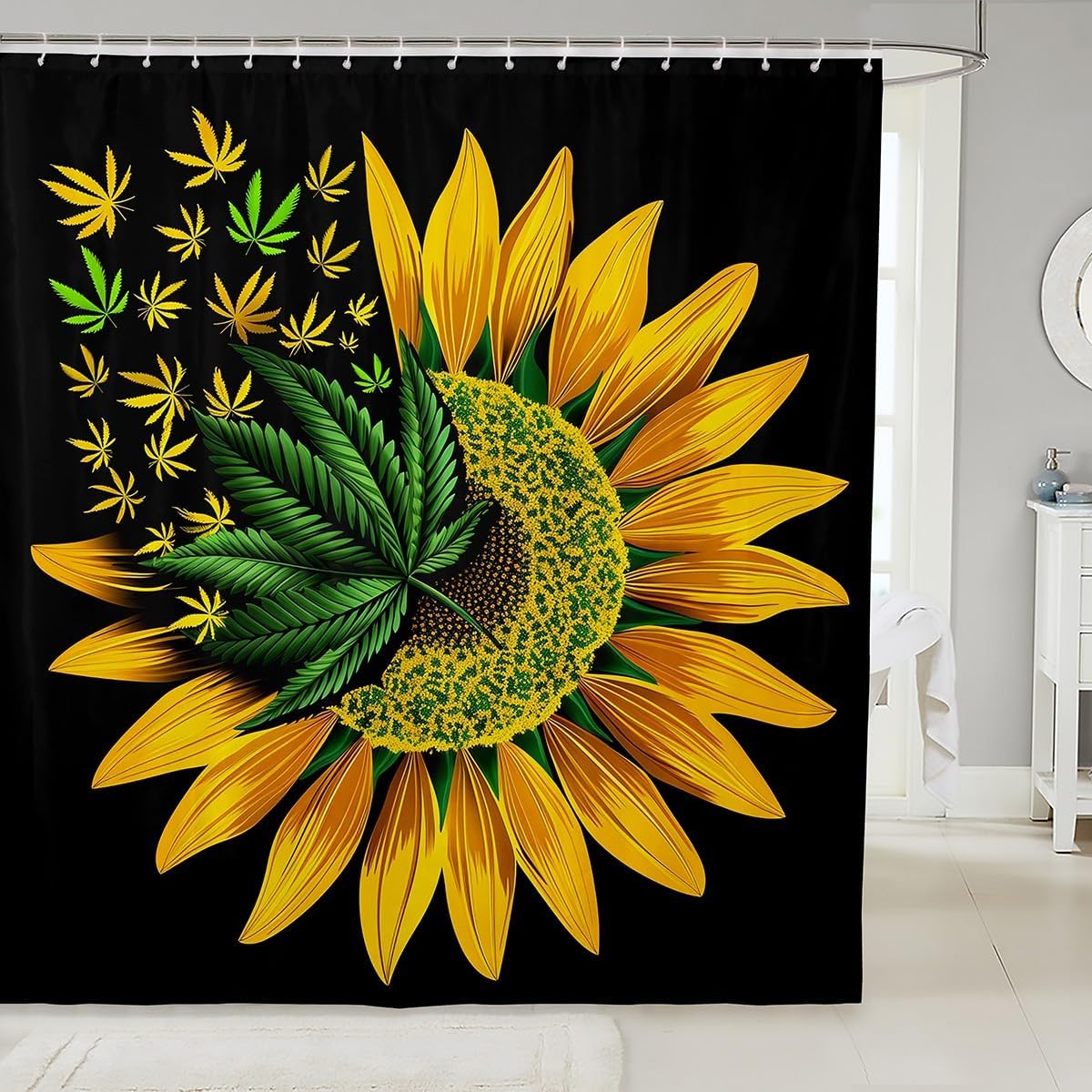 Erosebridal 72x84 Cannabis Leaves Bath Curtain Set