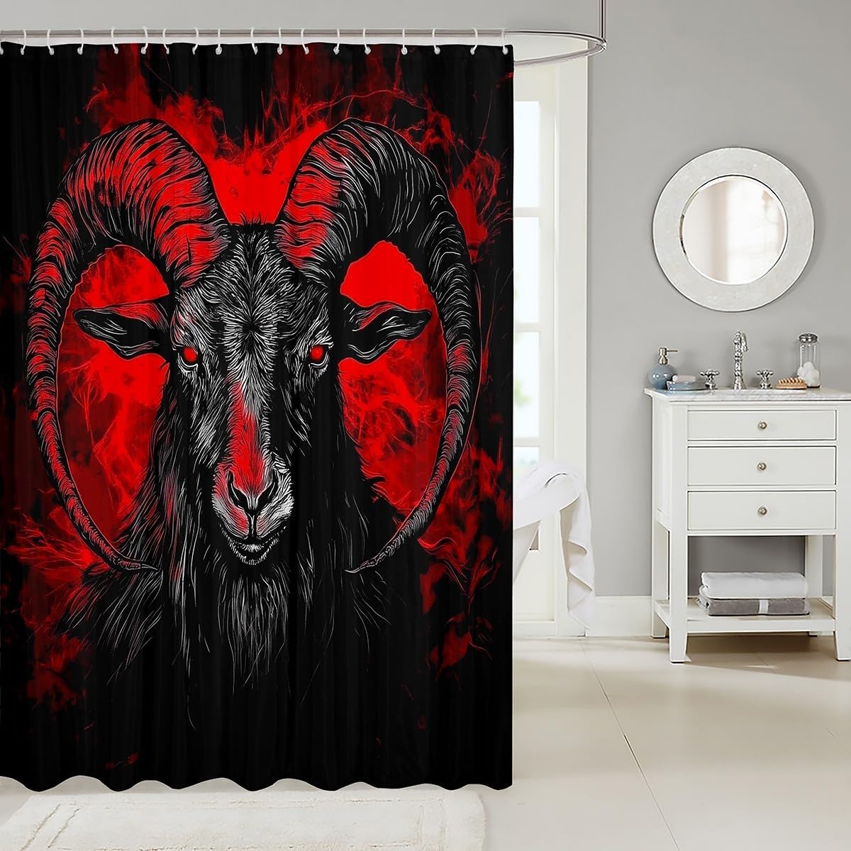 Jejeloiu Goat Head Bath Curtain Set 84 L x 72 W