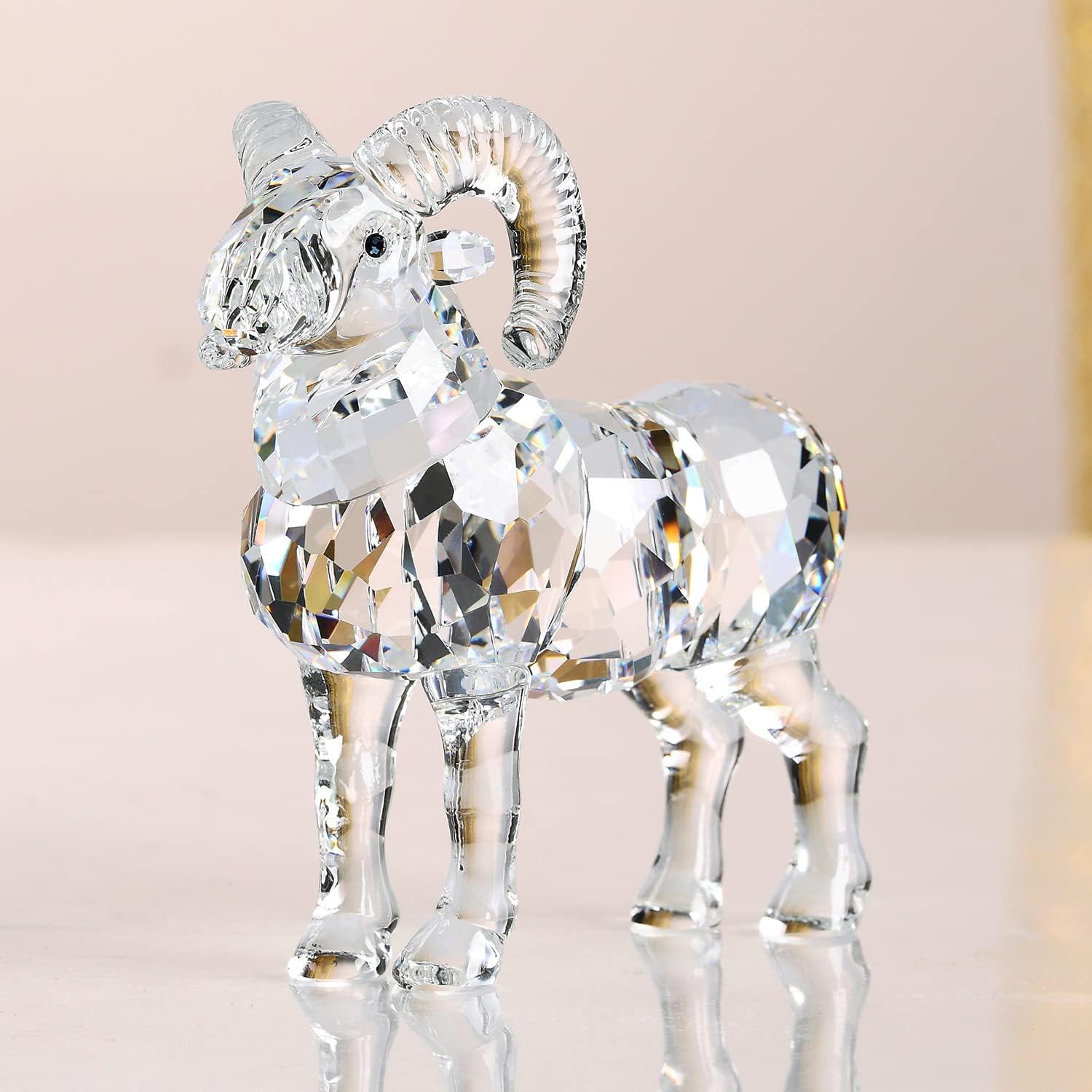 Realistic Crystal Goat Figurine Home Decor White