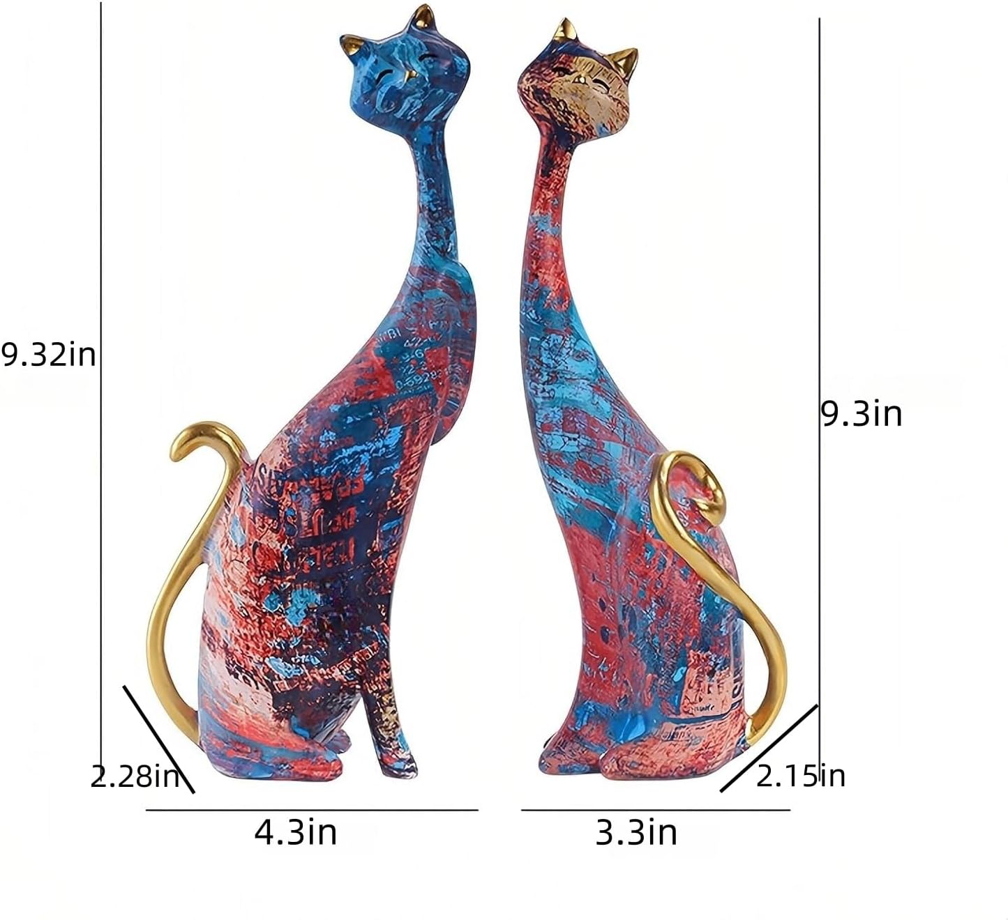 2 pcs Oil Painting Resin Cat Art Decor Sculptures