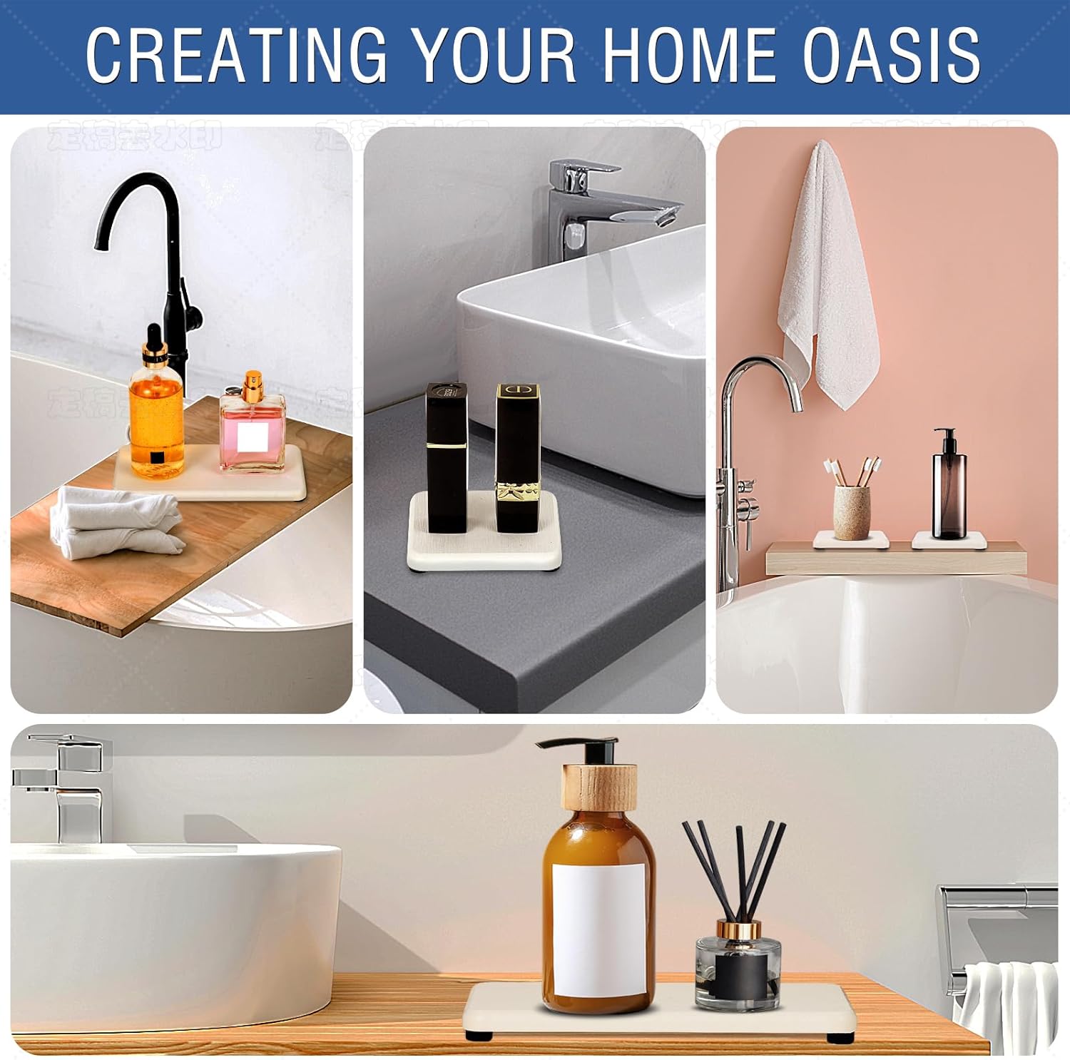 4PCS Water Absorbing Stone Tray for Bathroom and Kitchen