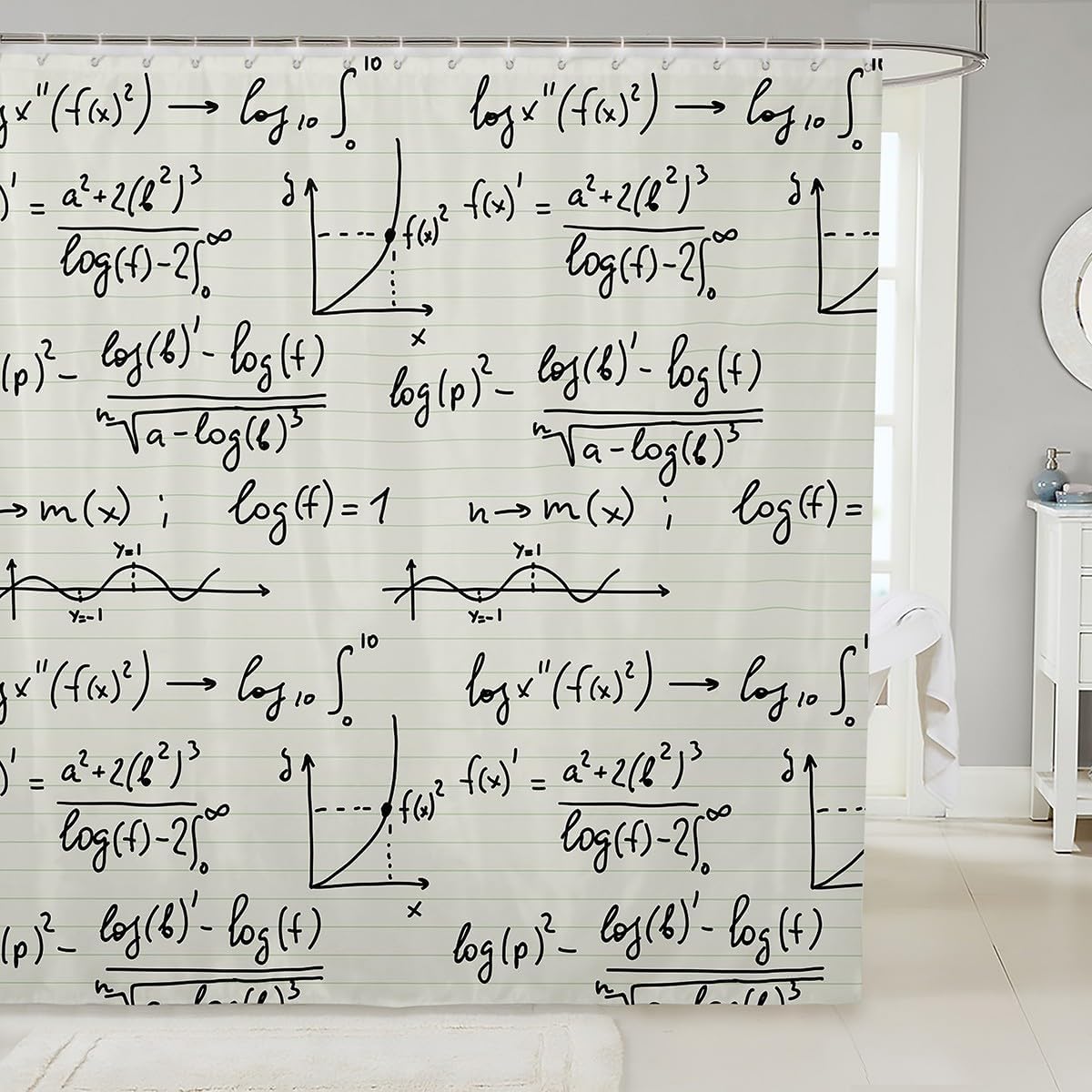 Feelyou Maths Shower Curtain Set 72x78 Waterproof Beige 1