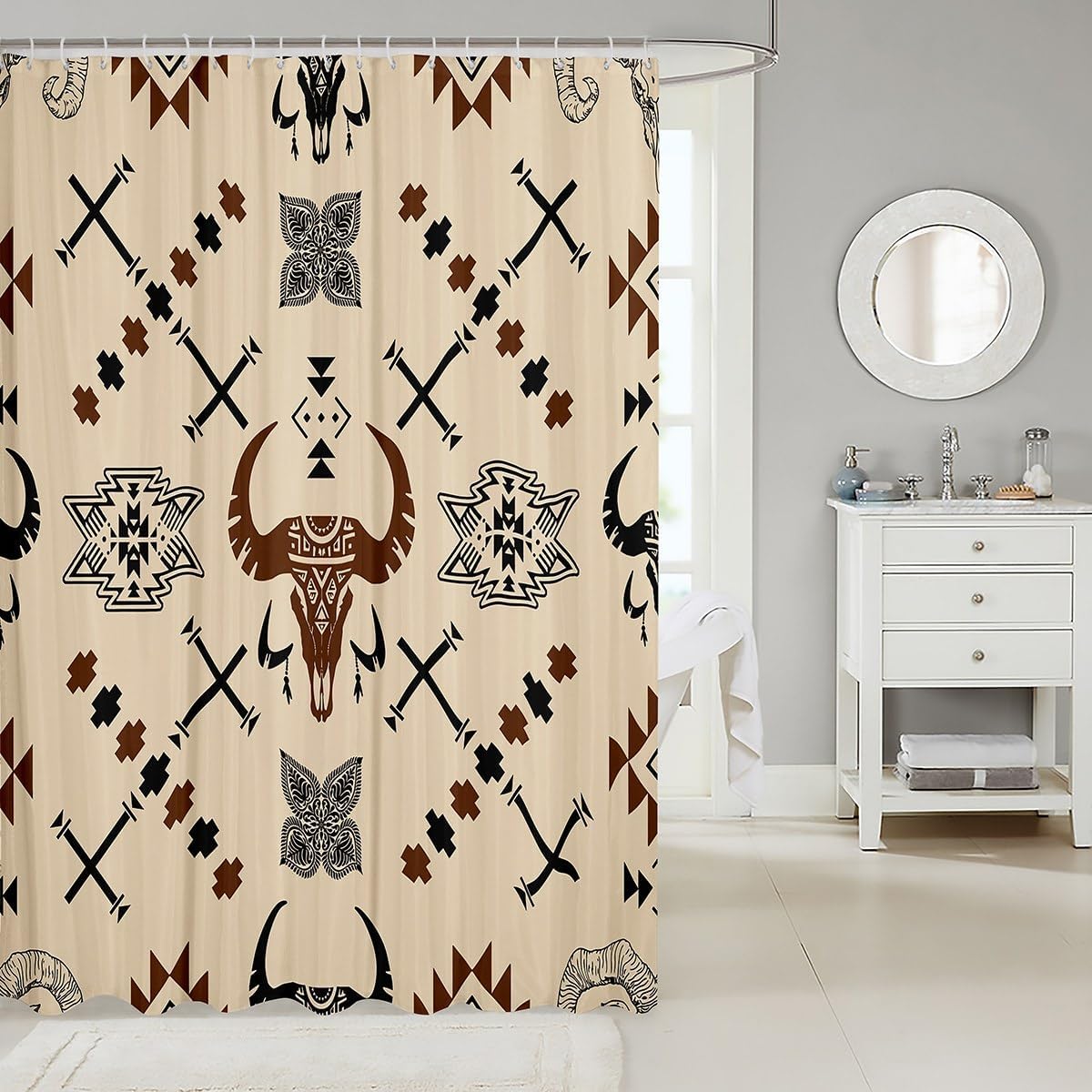 Jejeloiu Kids Western Bull Skull Shower Curtain Set 1