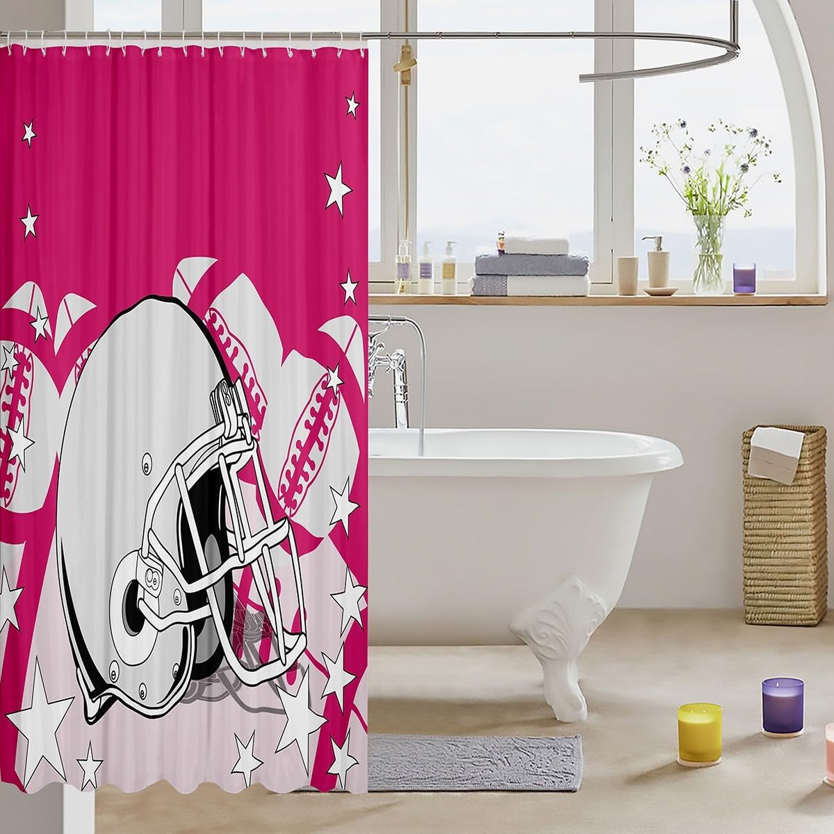 Erosebridal Sports Shower Curtain Set for Kids Boys Girls American Football