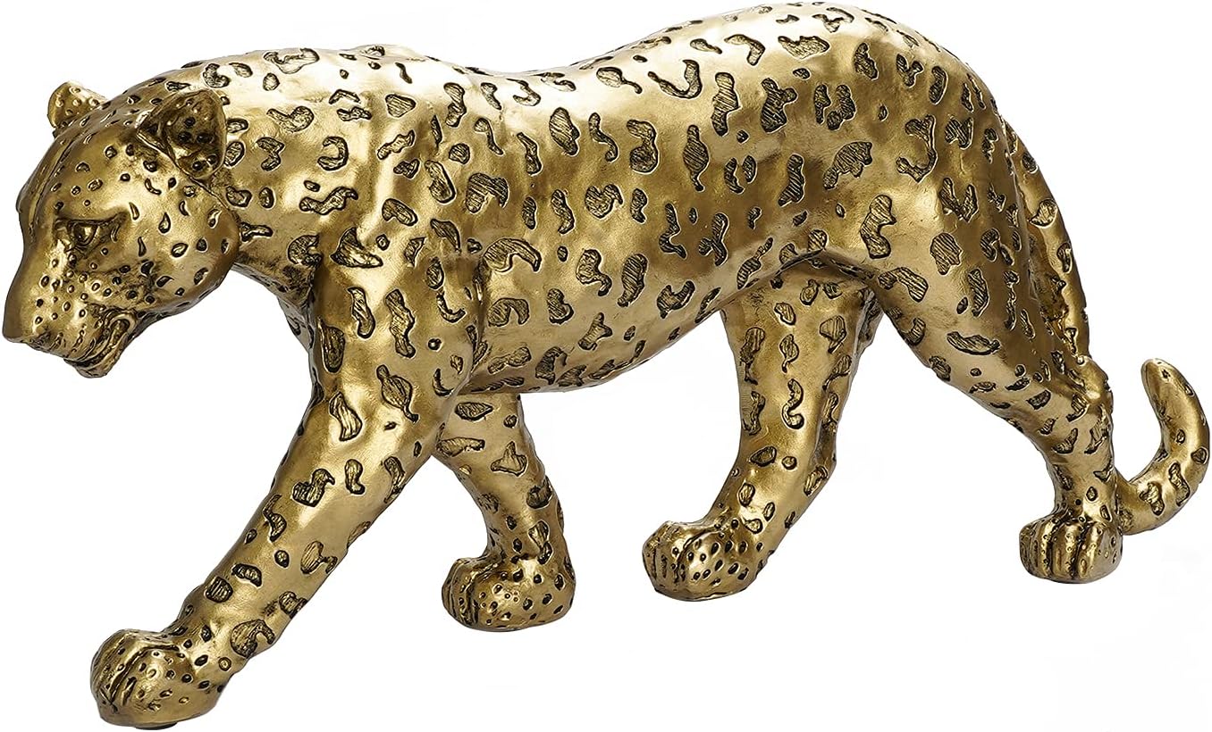 Cheetah Statue Home Decor Resin Sitting Figurine Gold Silver