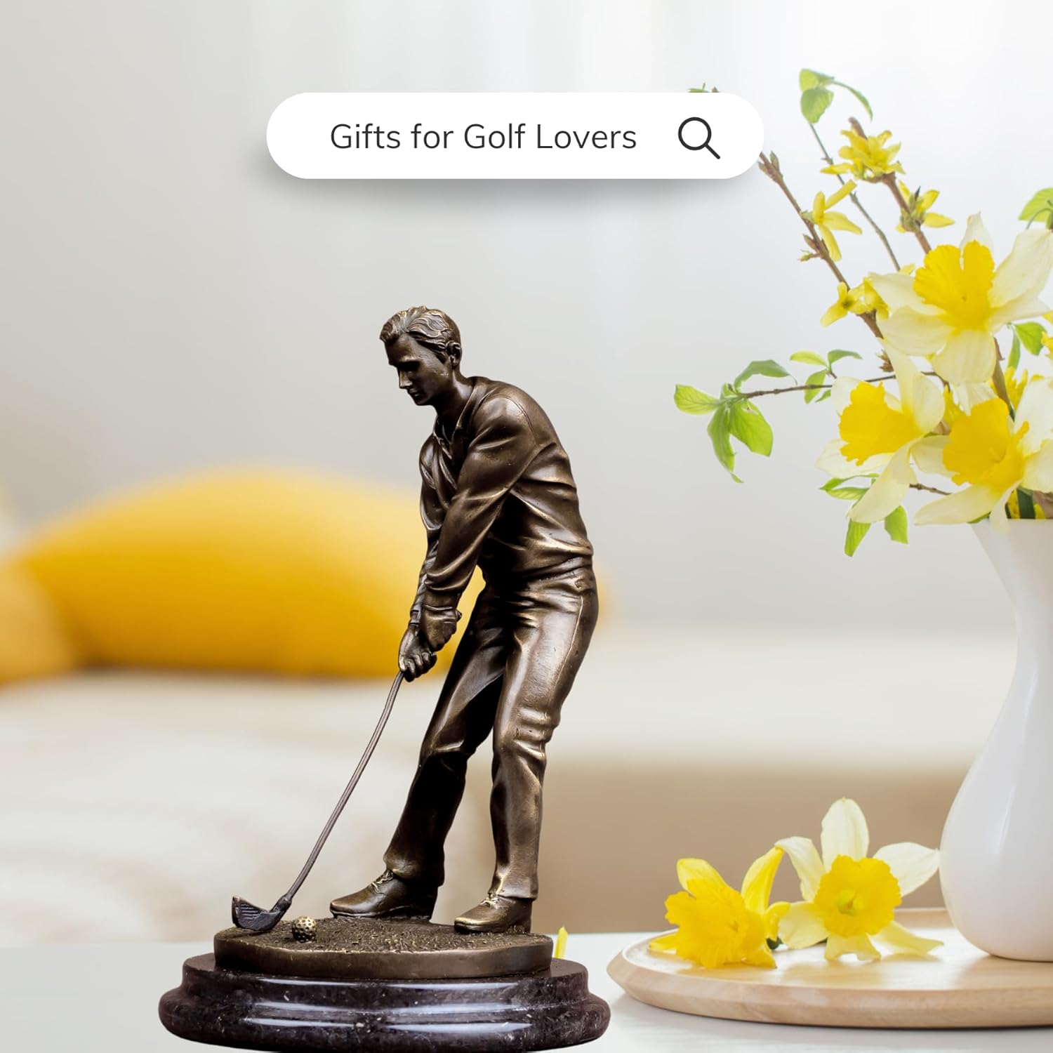 91 Inch Bronze Golf Putting Statue Handcrafted Sculpture with Marble Base