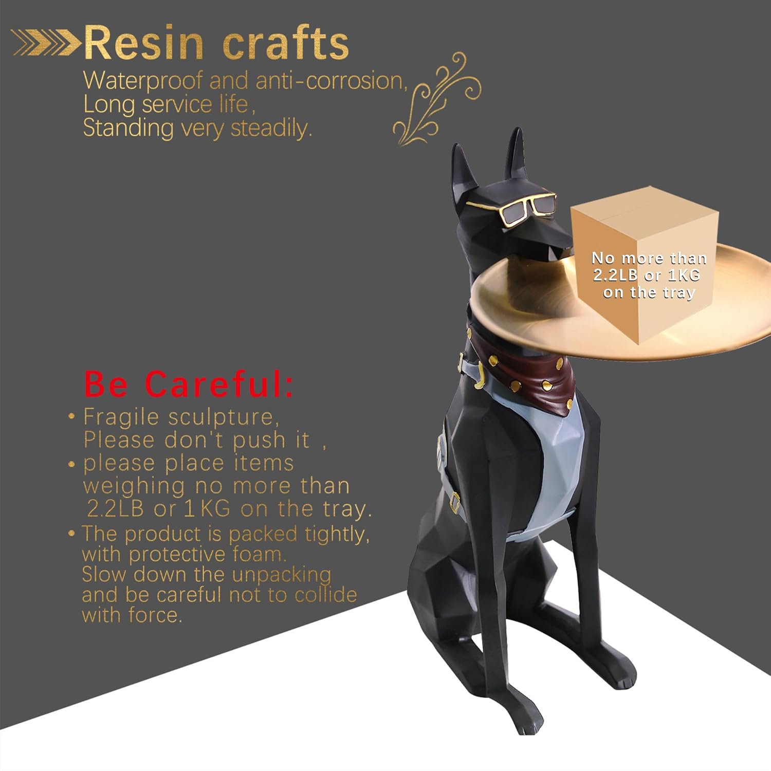 Large Modern Standing Dog Statue with End Table Tray