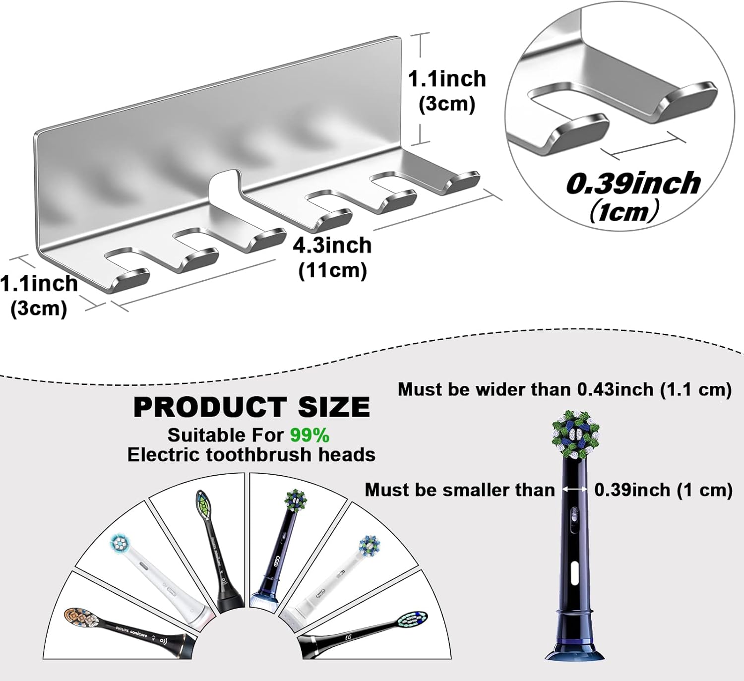 Electric Toothbrush Holder - 5 Slots SUS304 Stainless Steel Wall Mounted