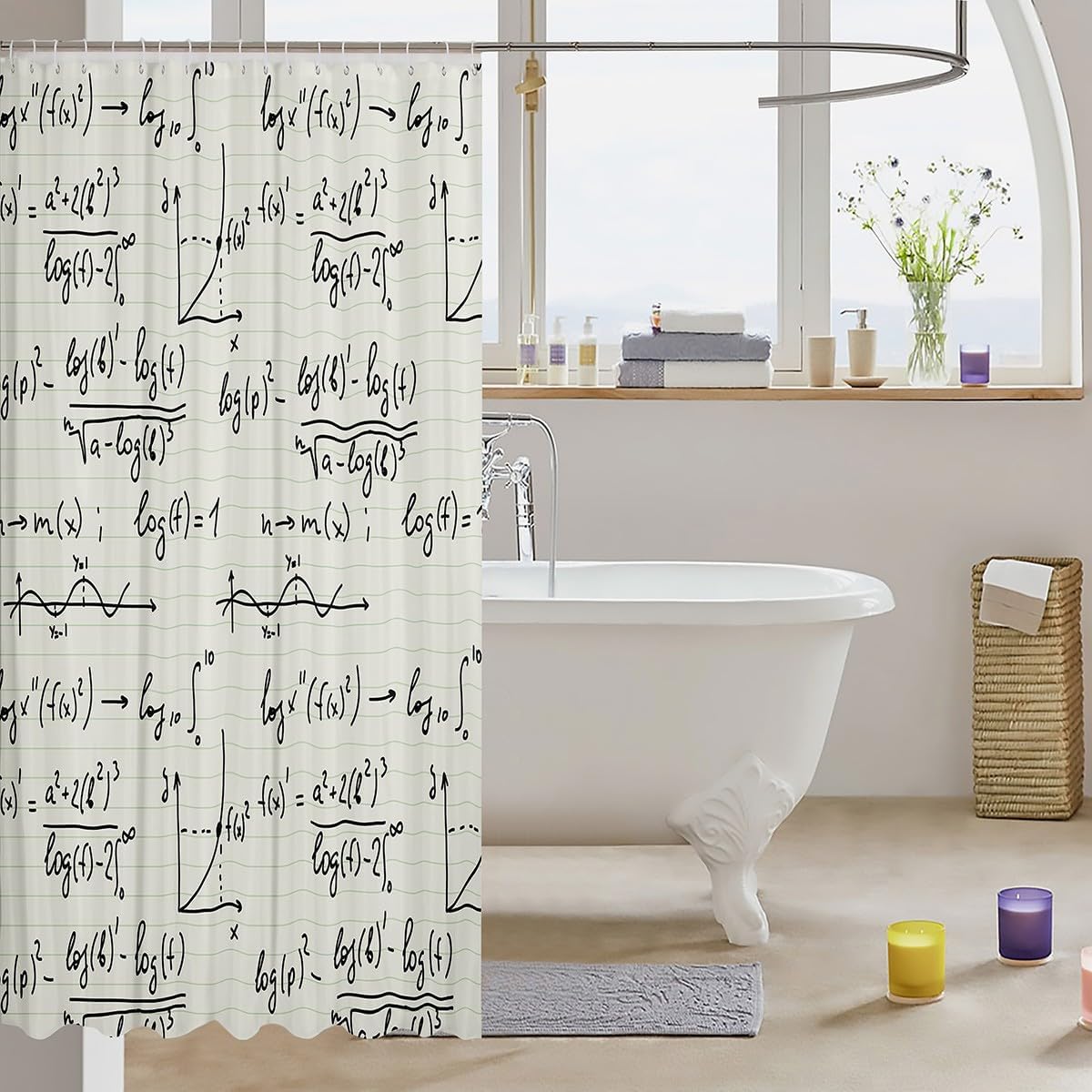 Feelyou Maths Shower Curtain Set 72x78 Waterproof Beige 1