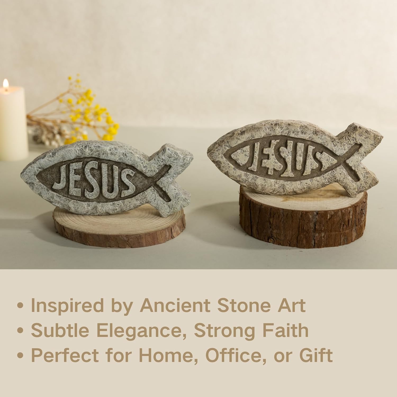 Christian Jesus Fish Tabletop Decor 74 Inch Resin Ichthys Sculpture