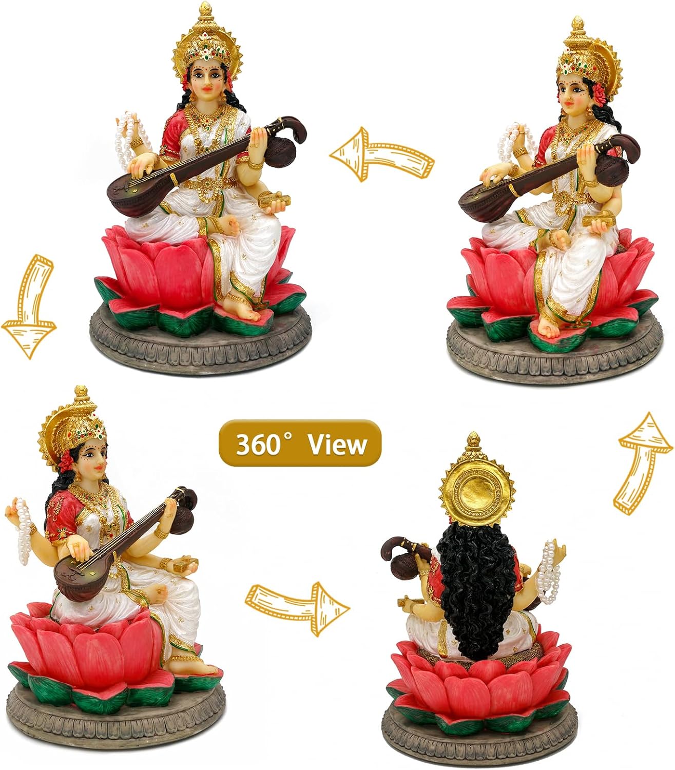 Hindu Goddess Saraswati Statue 86 Inch Handmade Decor