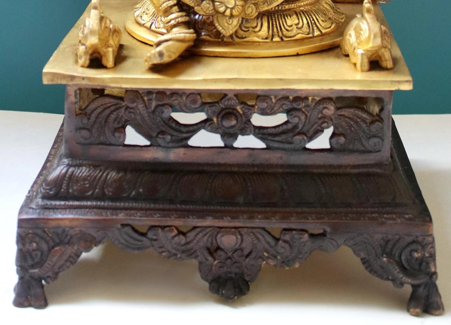 Brass Lakshmi Goddess Statue with Pedestal - Prosperity Idol for Pooja Room