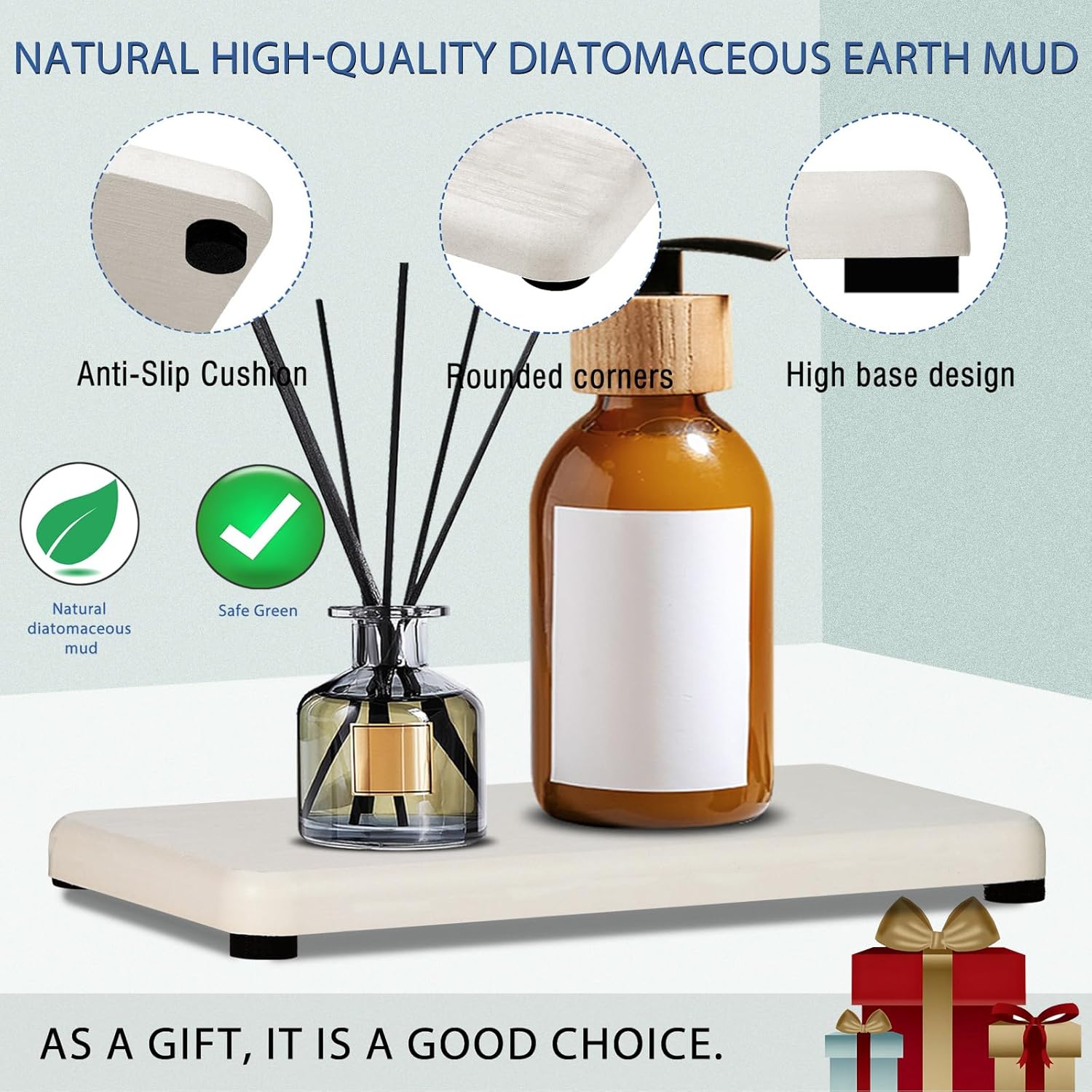 4PCS Water Absorbing Stone Tray for Bathroom and Kitchen