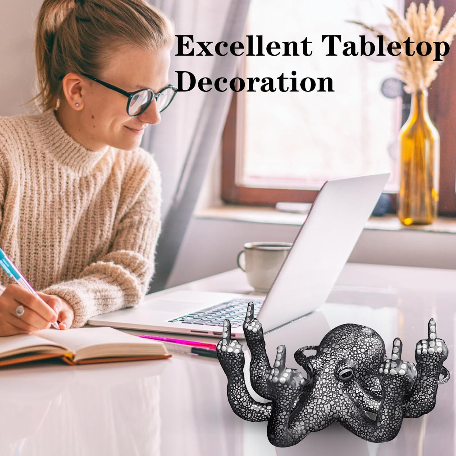 Kudriod Octopus Statue Black Resin Home Office Decor