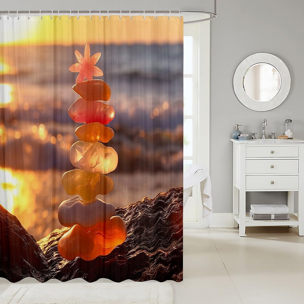 Feelyou Beach Theme Zen Stone Shower Curtain Set