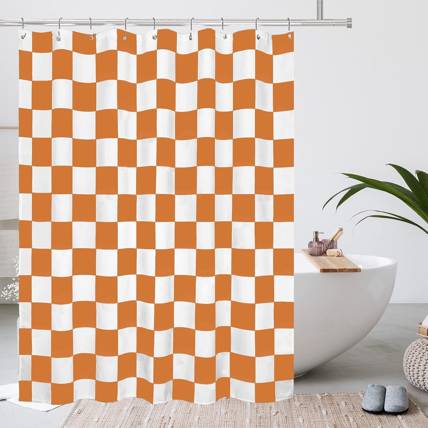 Tititex Aesthetic Checkerboard Shower Curtain Set 71x71 Inch with 12 Hooks