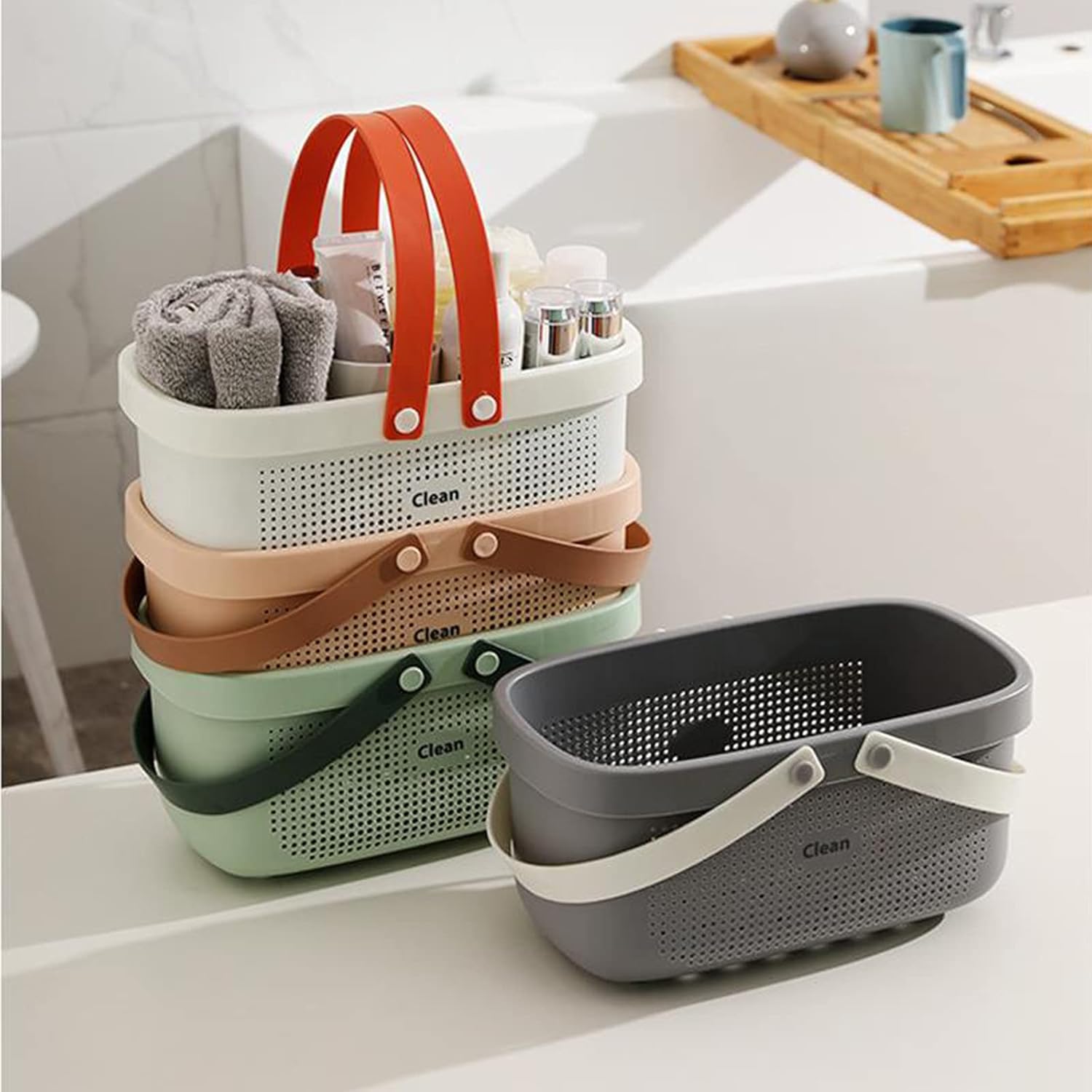 JiatuA Gray Plastic Storage Basket with Handle