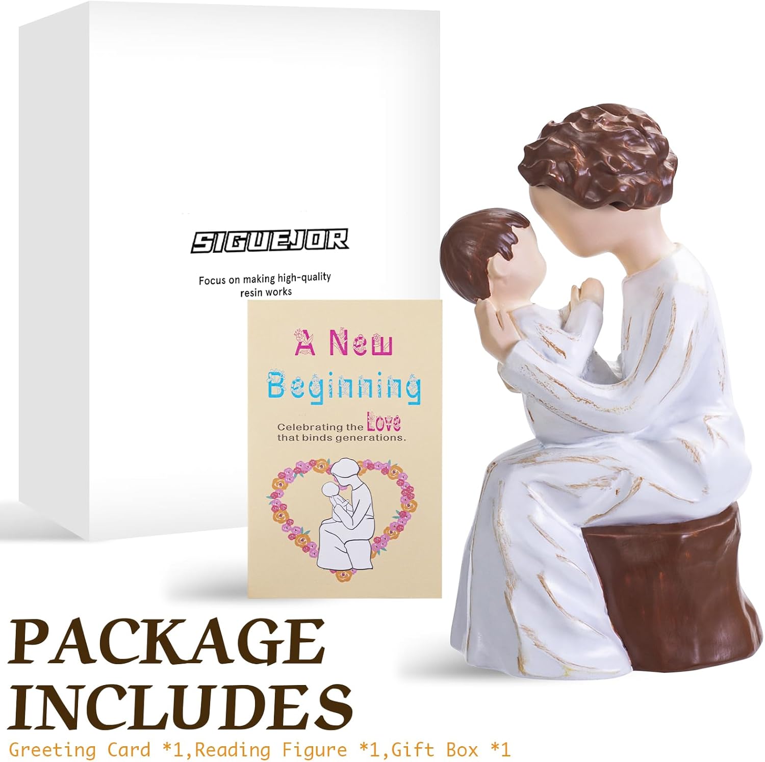 SIGUEJOR Grandma Gifts Hand-Painted Resin Sculpture of Grandmother Holding Baby