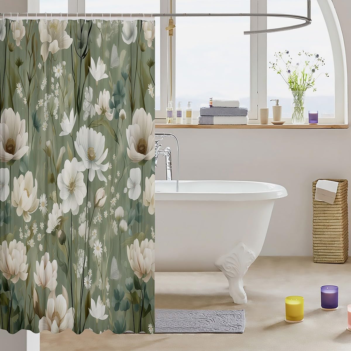 Erosebridal Tropical Floral Waterproof Shower Curtain Set 1