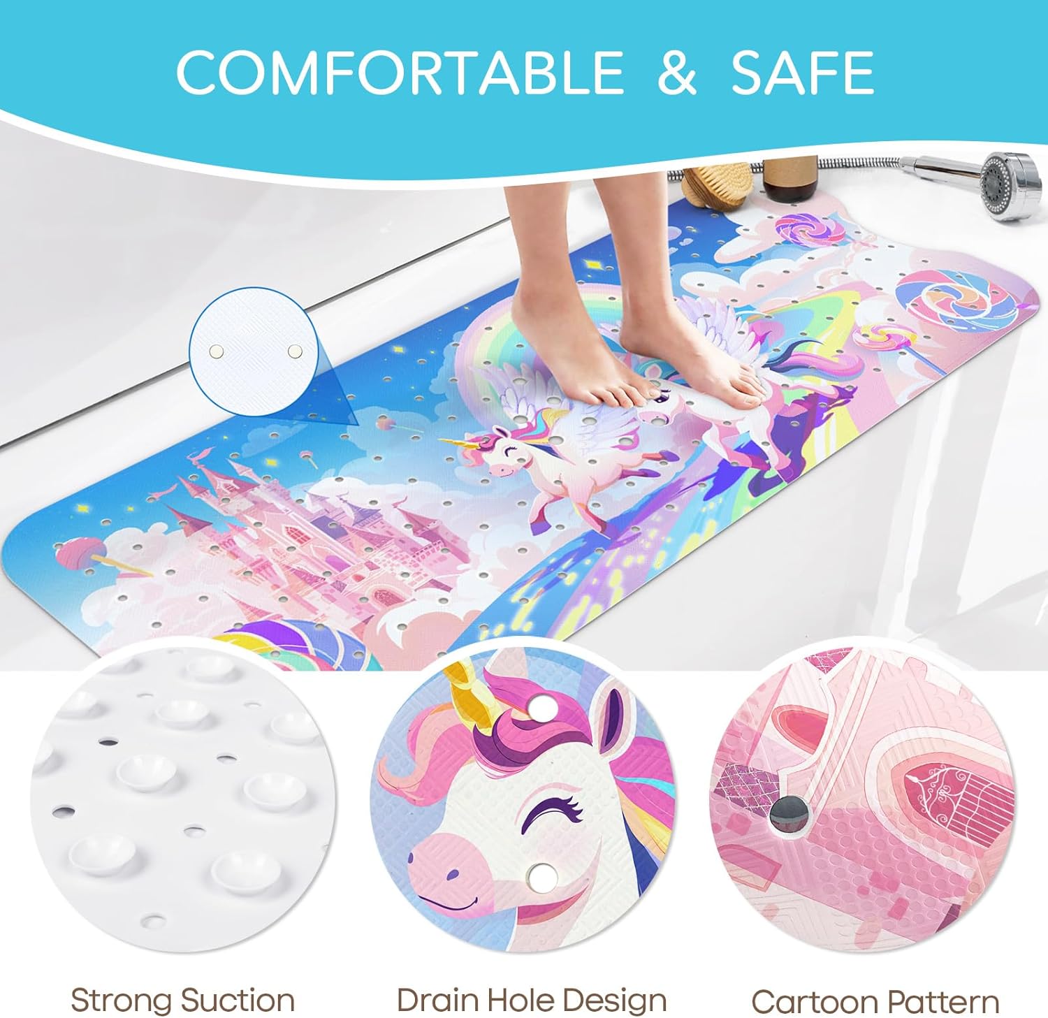 SHUCHING Rainbow Unicorn Baby Bath Mat 40x16 Inch Non Slip