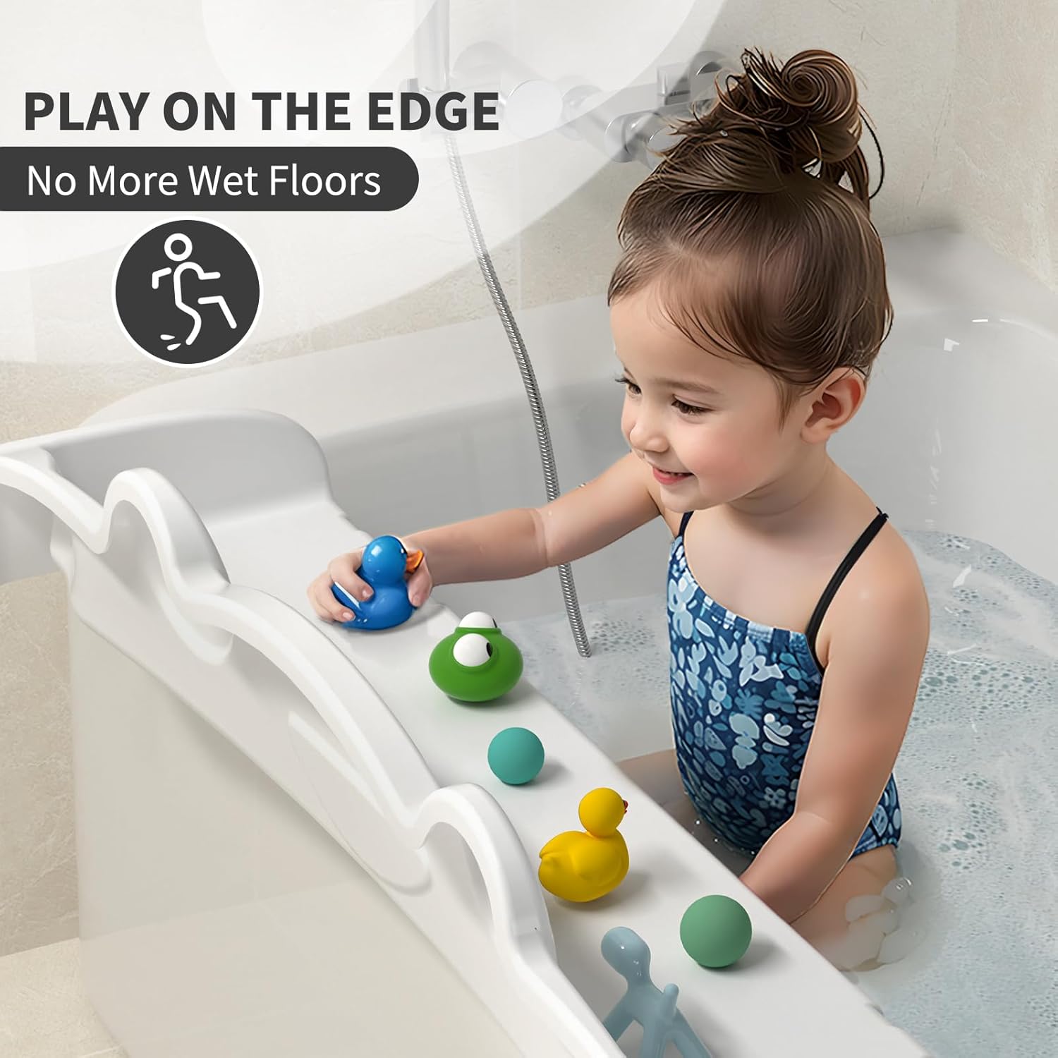 MMIOFANT Splash Guard Bath Tub Tray with Play Shelf White