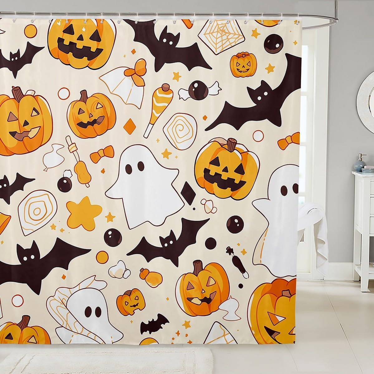 Feelyou Ghosts Pumpkin Bats Halloween Shower Curtain