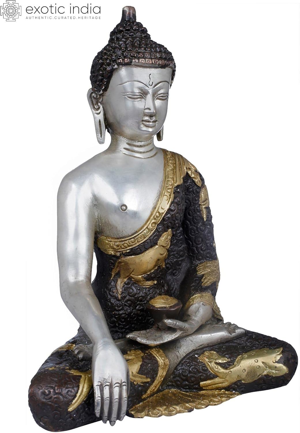 Brass Buddha Touching Earth Statue 8 Inch