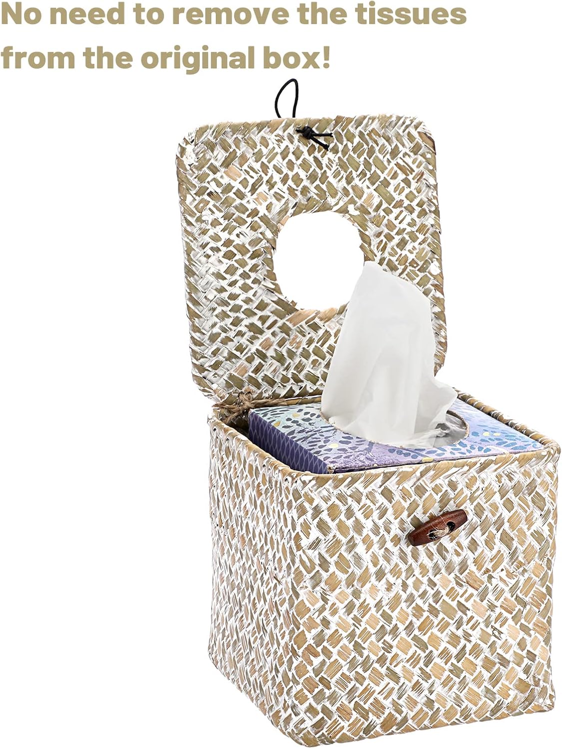 Sumnacon Seagrass Tissue Box Cover with Lid