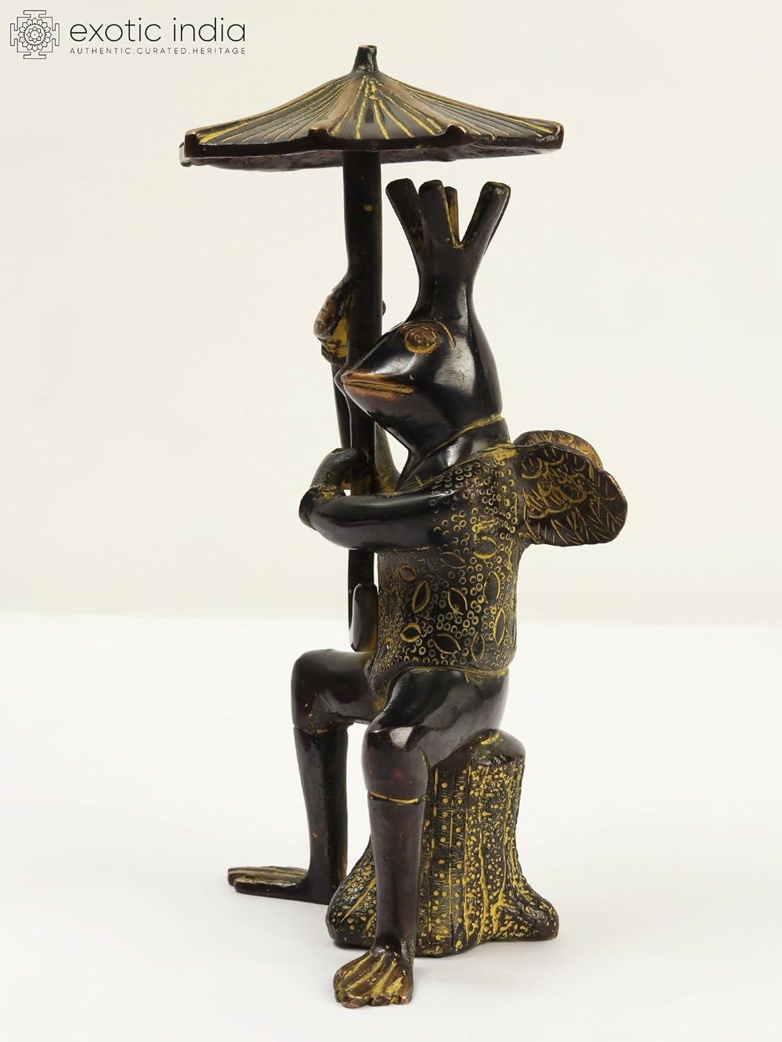Exotic India Frog Brass Statue with Umbrella 1
