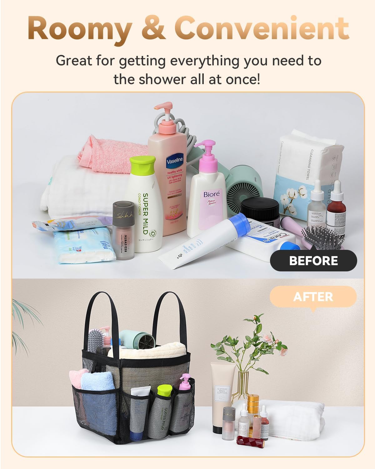 Temede Mesh Shower Caddy Tote with 8 Pockets