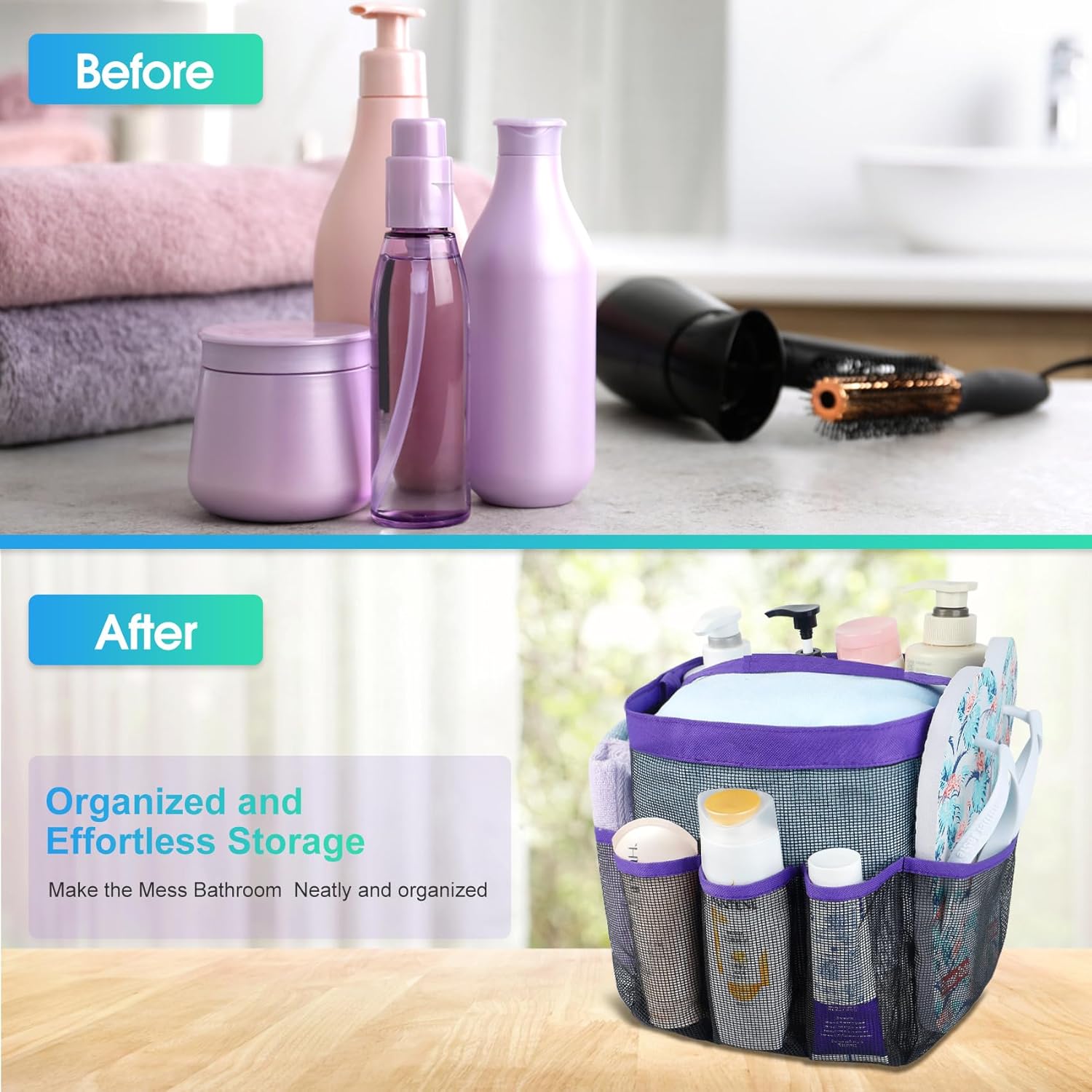 Attmu Portable Mesh Shower Caddy with 8 Pockets