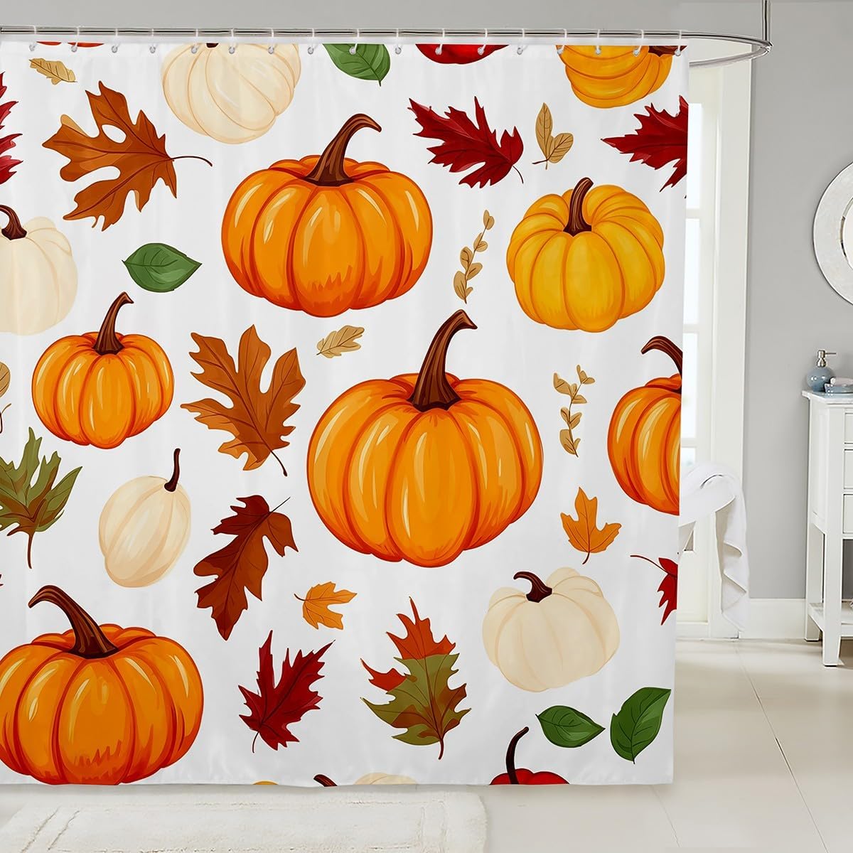 Feelyou Pumpkin Bath Curtain Set for Kids 72x72