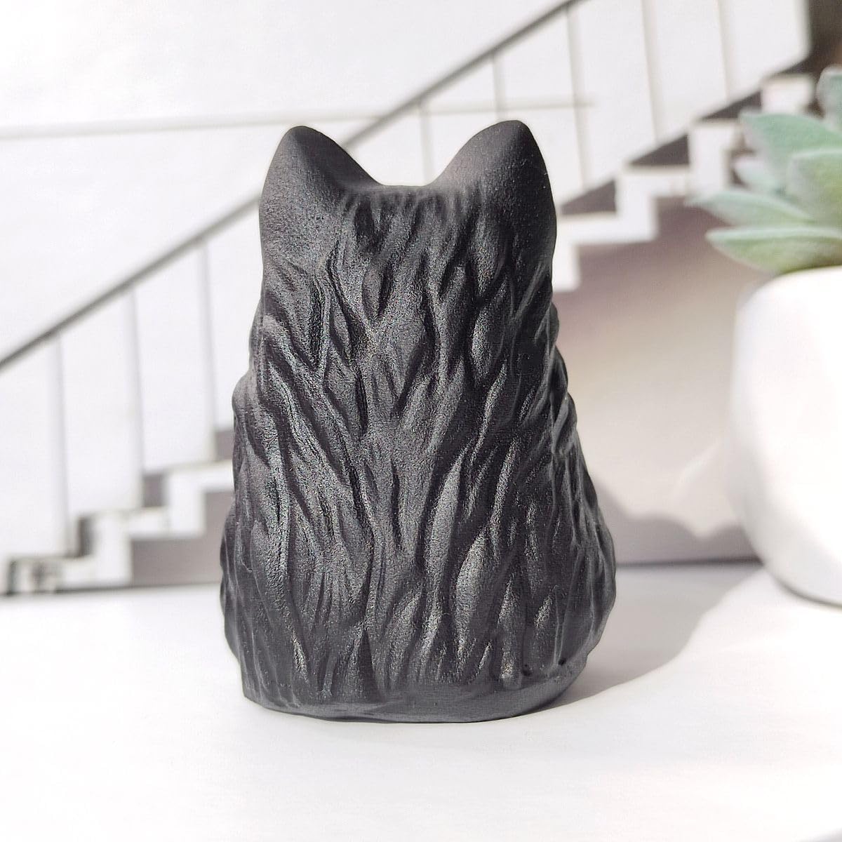 Obsidian Skull Wolf Crystal Figurine Decor Sculpture