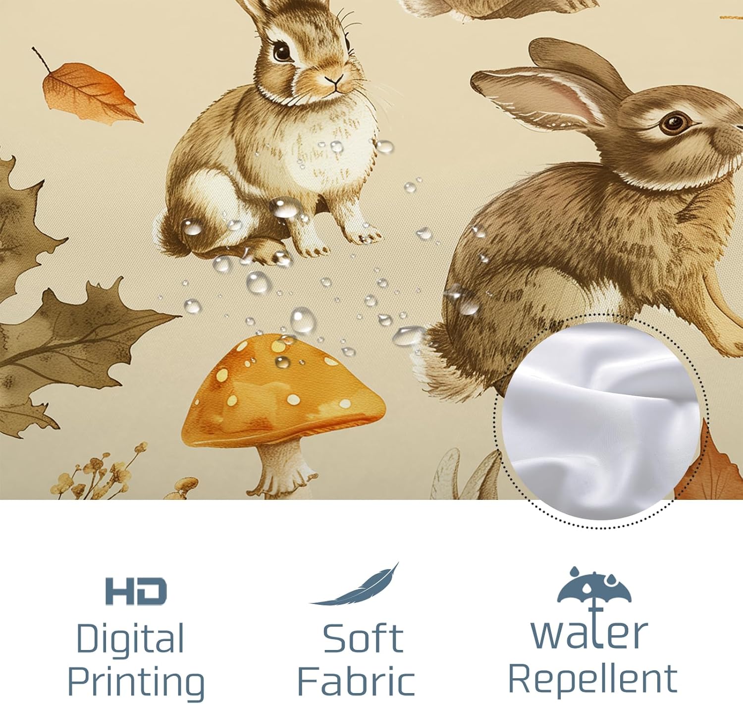 Fall Cartoon Rabbit Shower Curtain Set 72x78 Inch