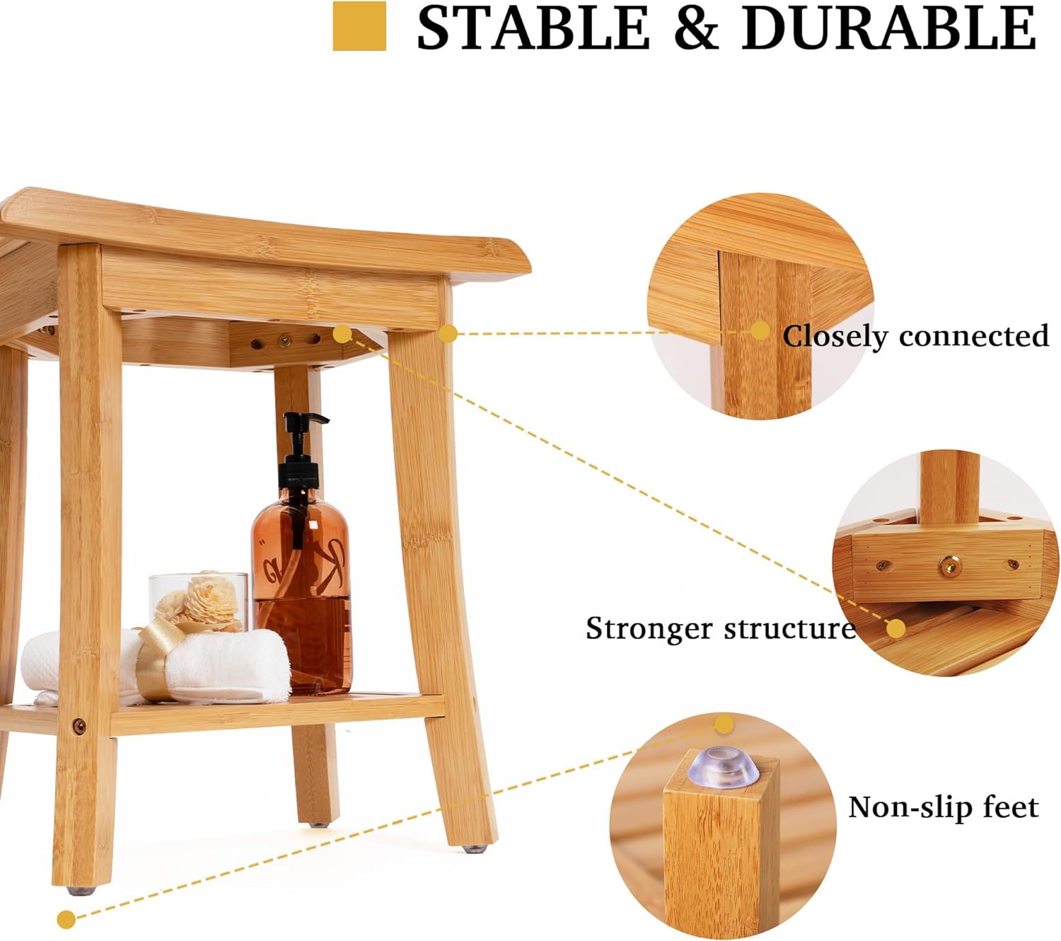 Unibambou Bamboo Shower Bench with Storage Shelf