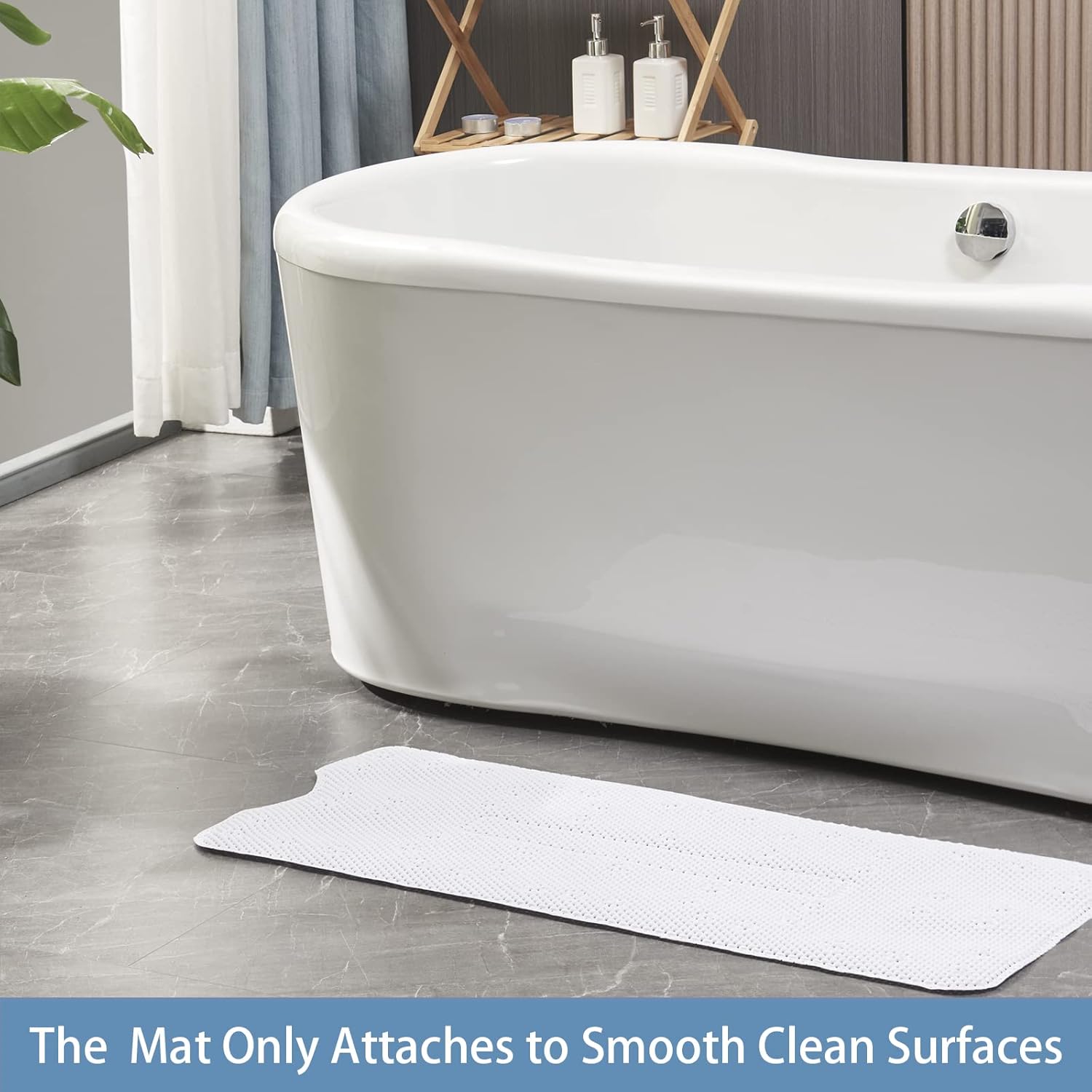 Webos Soft Bathtub Mat Non Slip with Suction Cups 40x16 Inch White