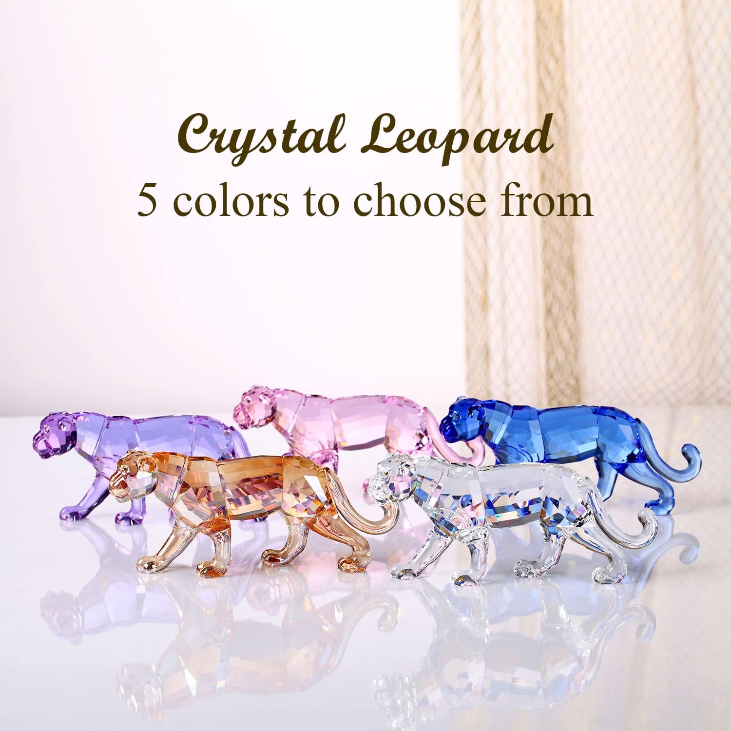 DOJOZ Crystal Leopard Cheetah Realistic Home Decor Statue