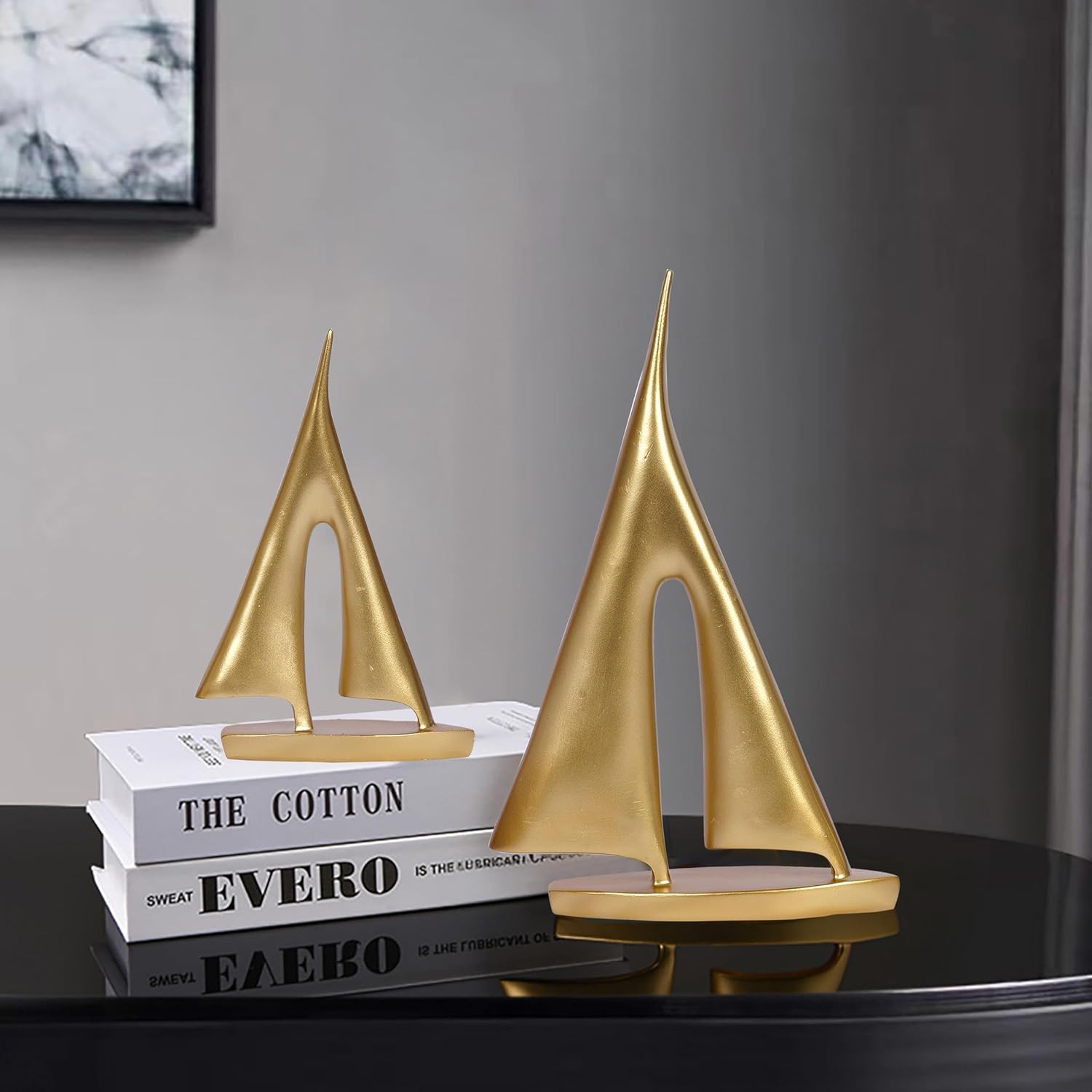 2 Pack Gold Sailboat Decor for Home Office