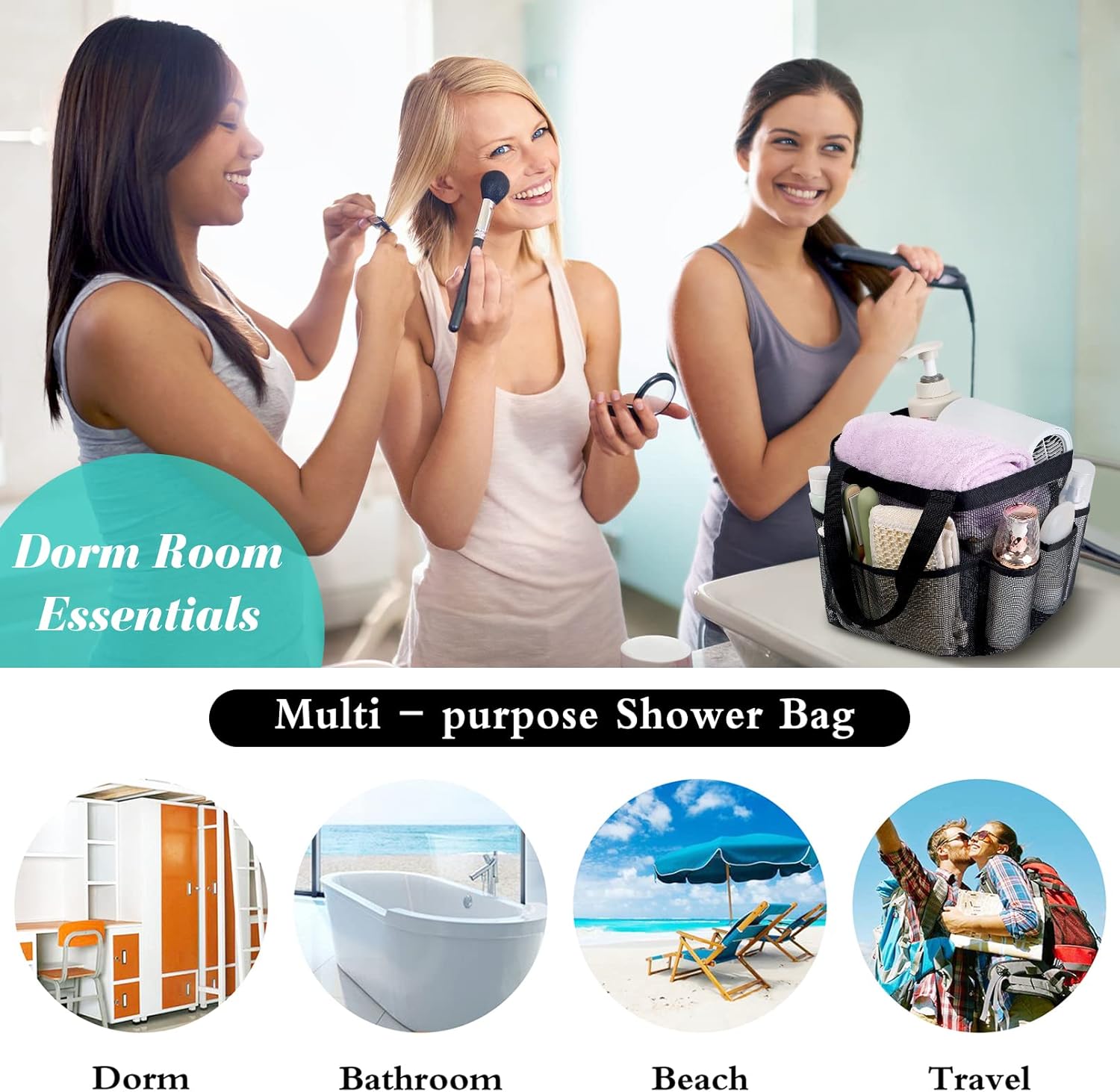 Attmu 2 Pack Mesh Shower Caddy Dorm Room with 8 Pockets