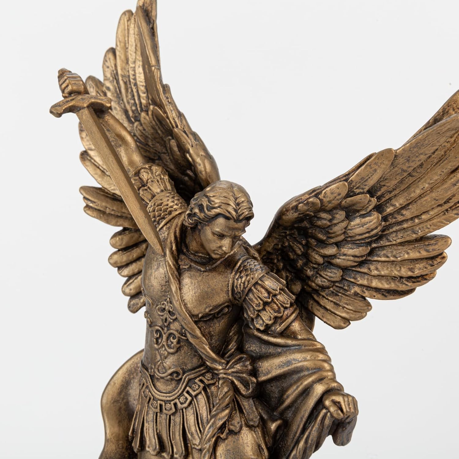 8 H Saint Michael Black Bronze Statue Religious Protection Sculpture